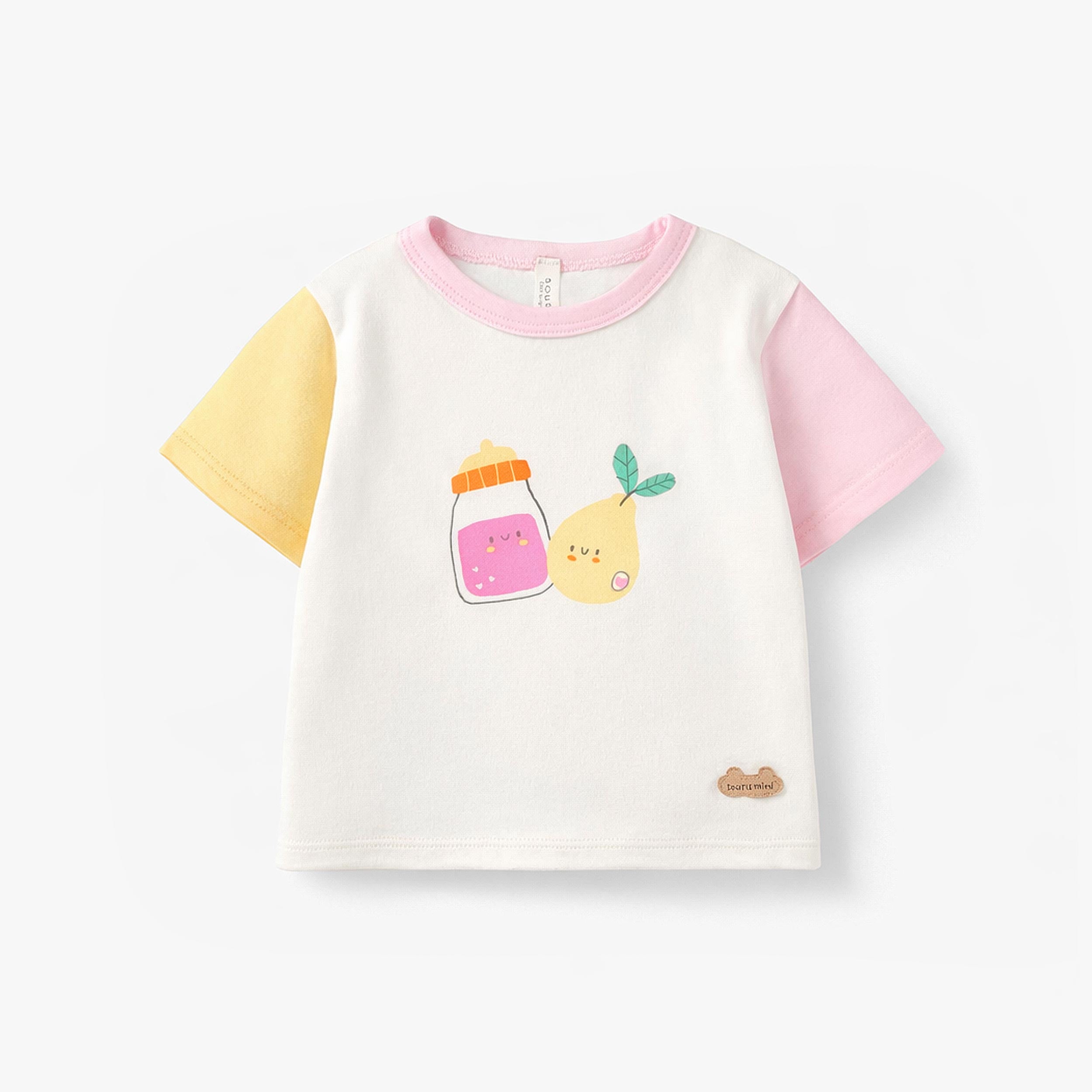 T-shirt crème, jaune et lilas avec illustration, naissance - Souris Mini
