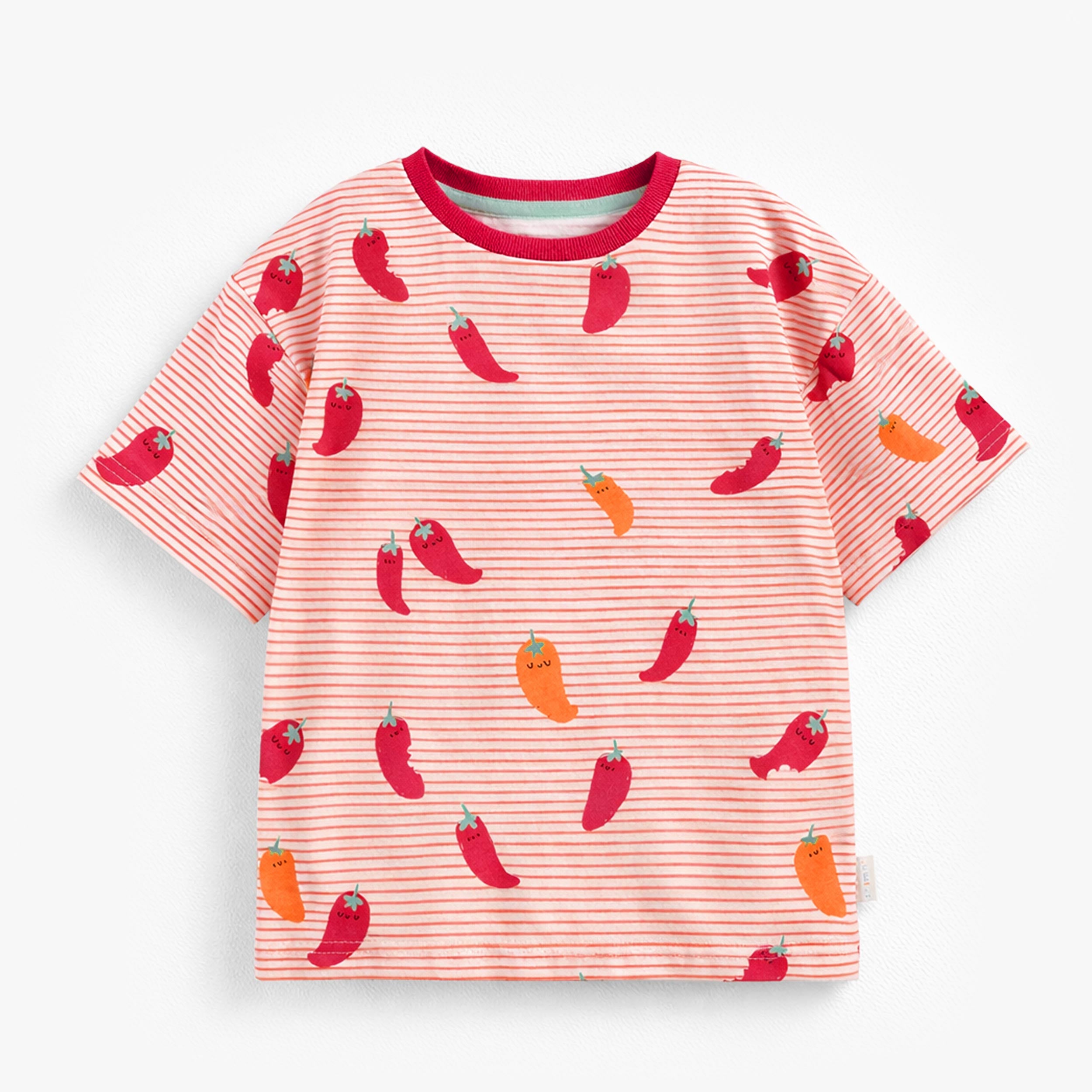 T-shirt crème à rayures rouges et motifs de piments, enfant - Souris Mini