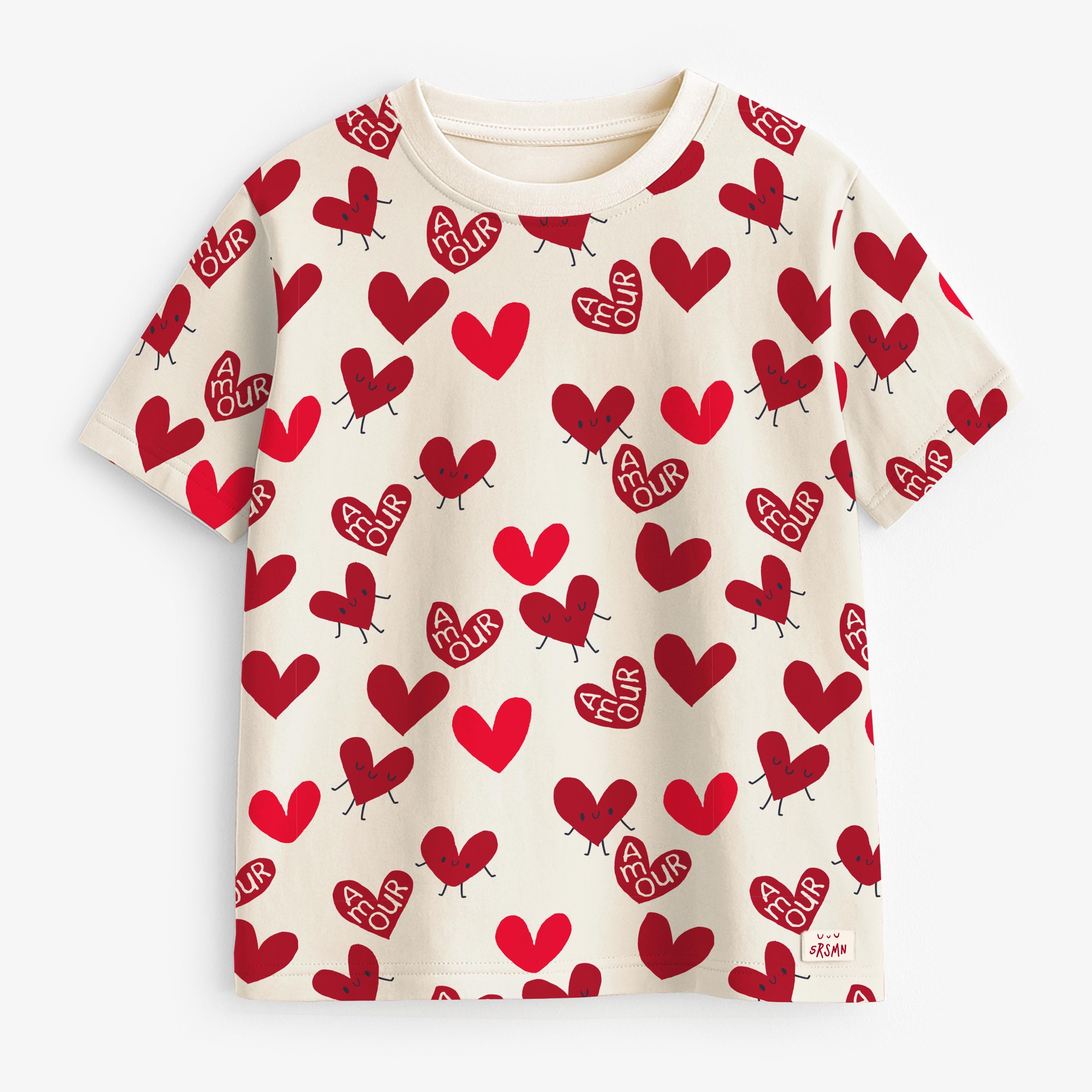T-shirt de pyjama crème à motifs de cœurs, adulte - Souris Mini