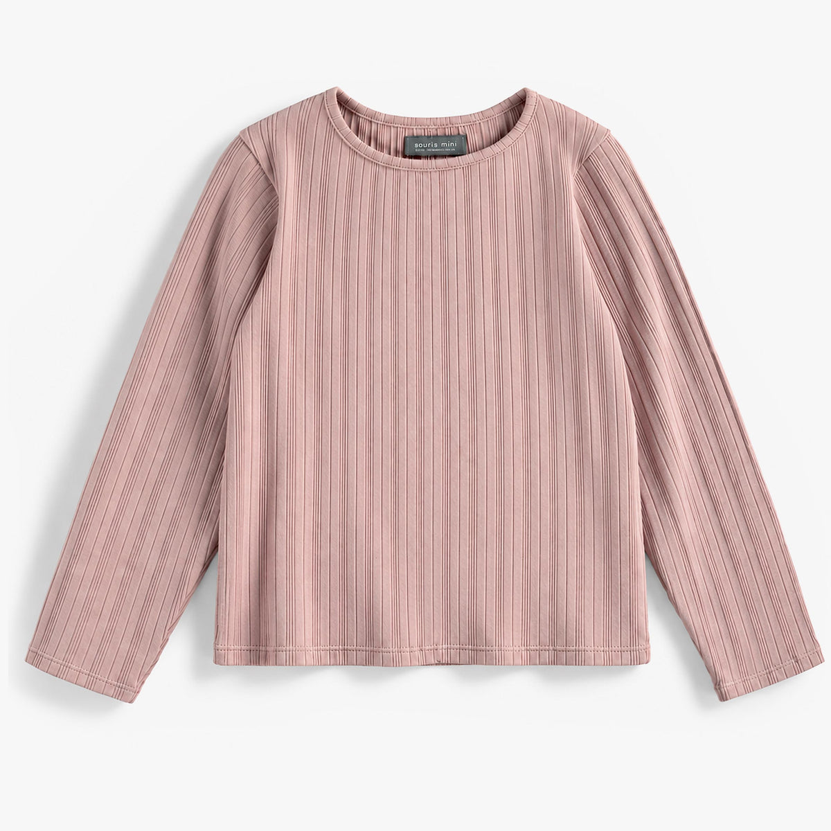 T-shirt côtelé rose à manches longues, enfant fille - Souris Mini