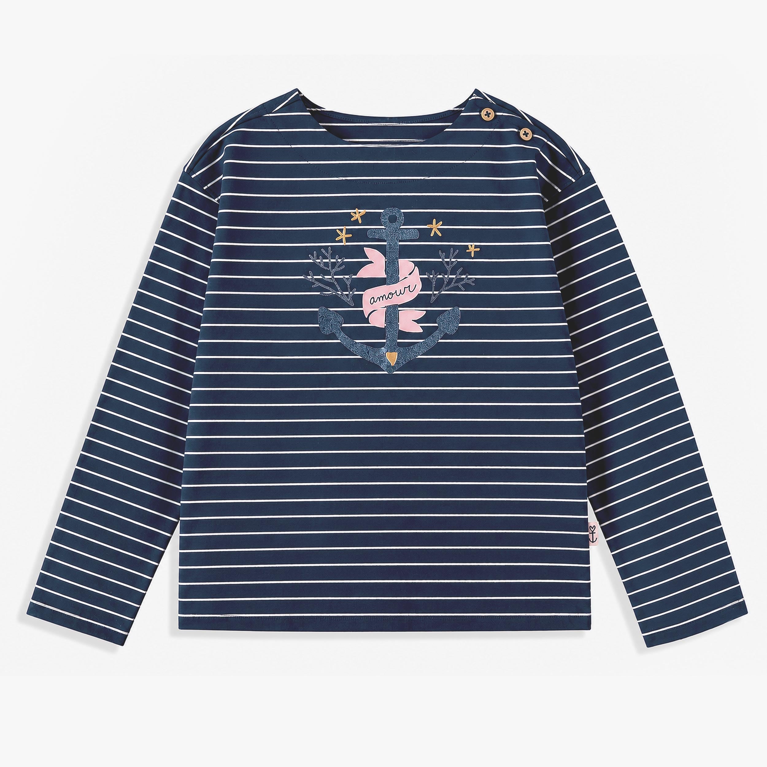T-shirt rayé bleu foncé avec illustration, enfant - Souris Mini