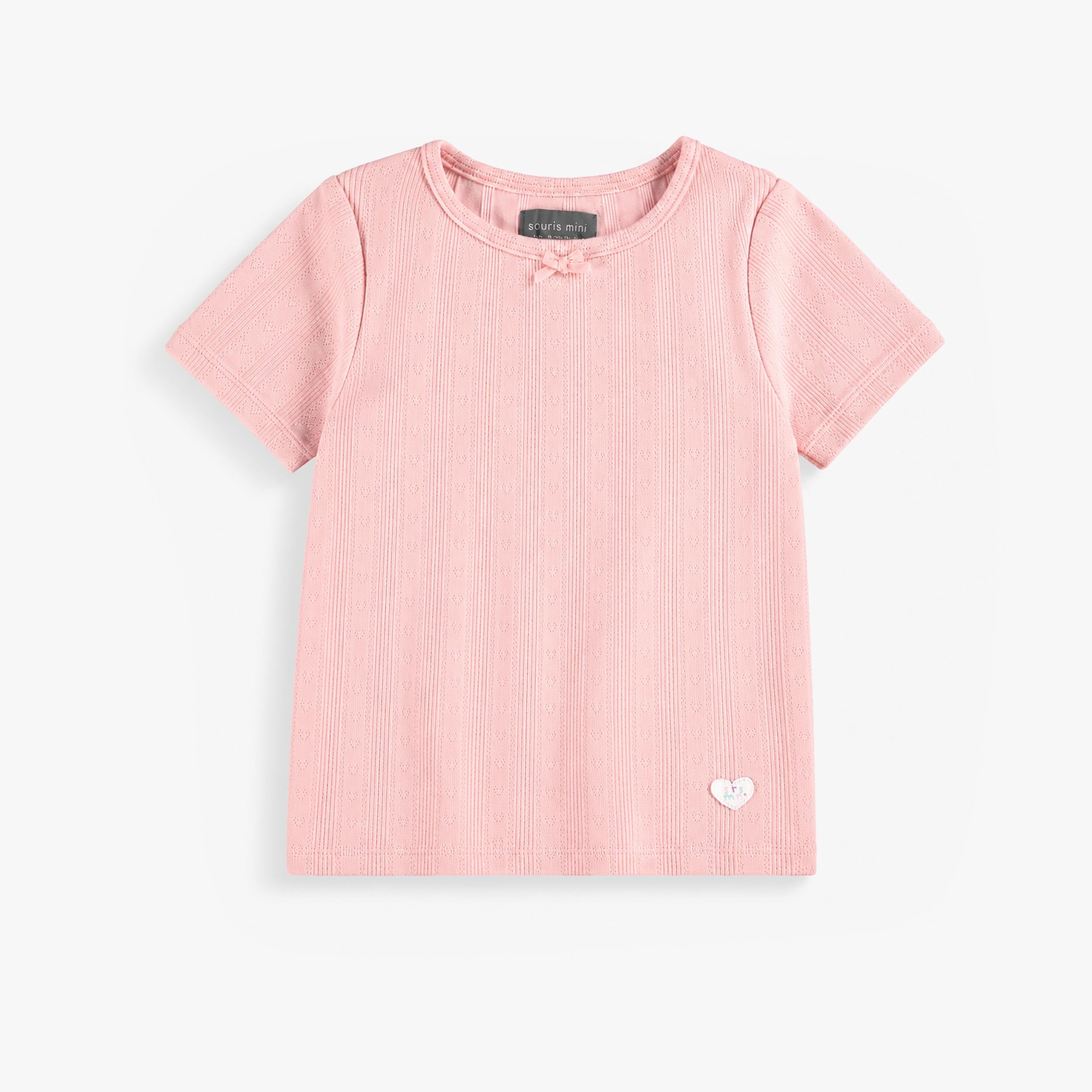 T-shirt rose pâle en pointelle, enfant - Souris Mini