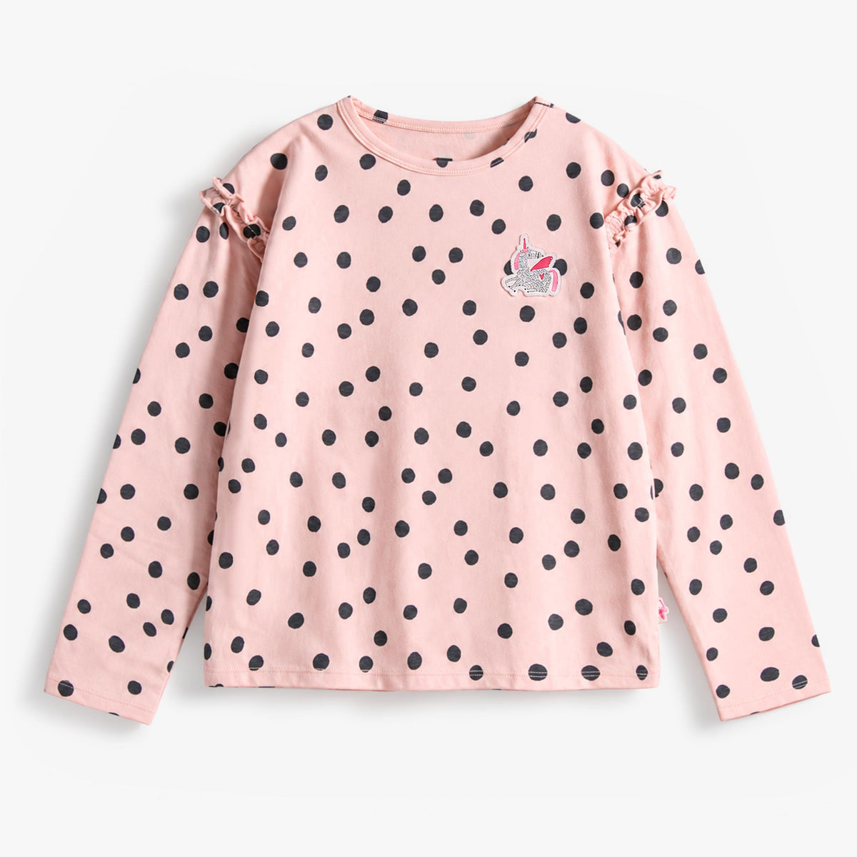 T-shirt rose à pois et illustration de licorne, enfant fille- Souris Mini