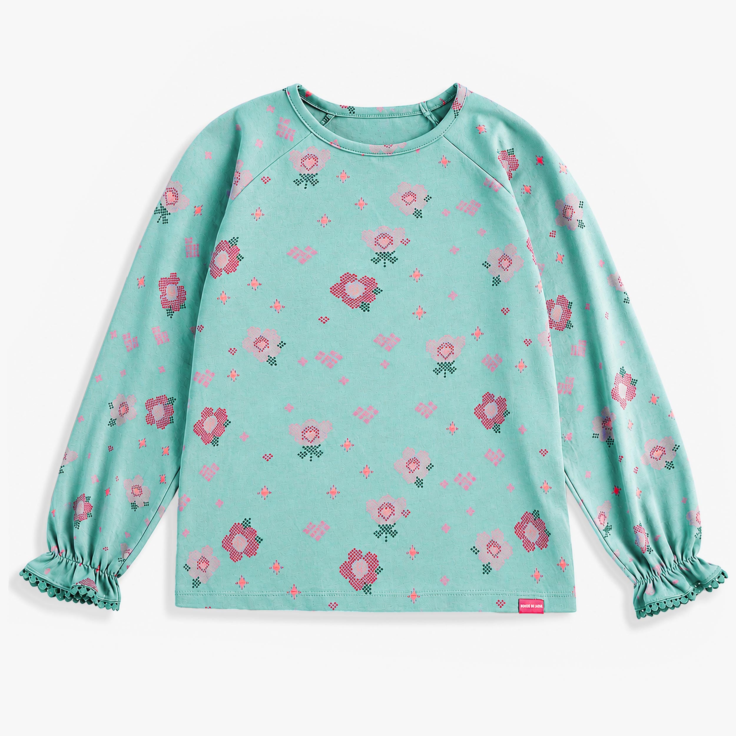 T-shirt turquoise à imprimé floral en jersey extensible, enfant fille - Souris Mini