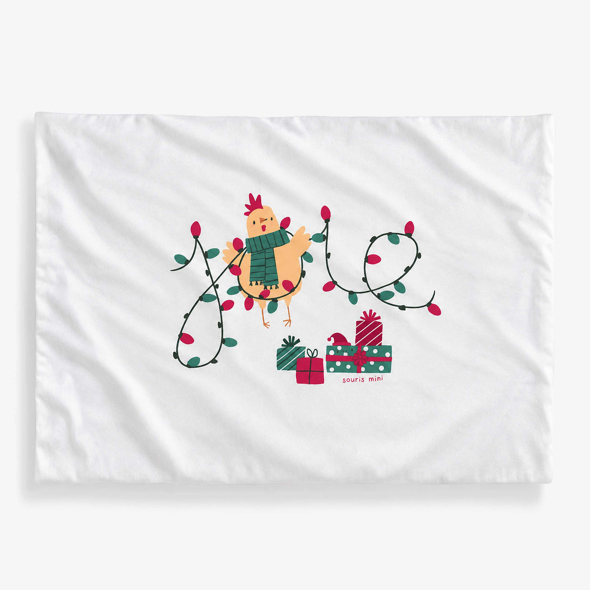 Taie d’oreiller crème réversible des Fêtes - Souris Mini