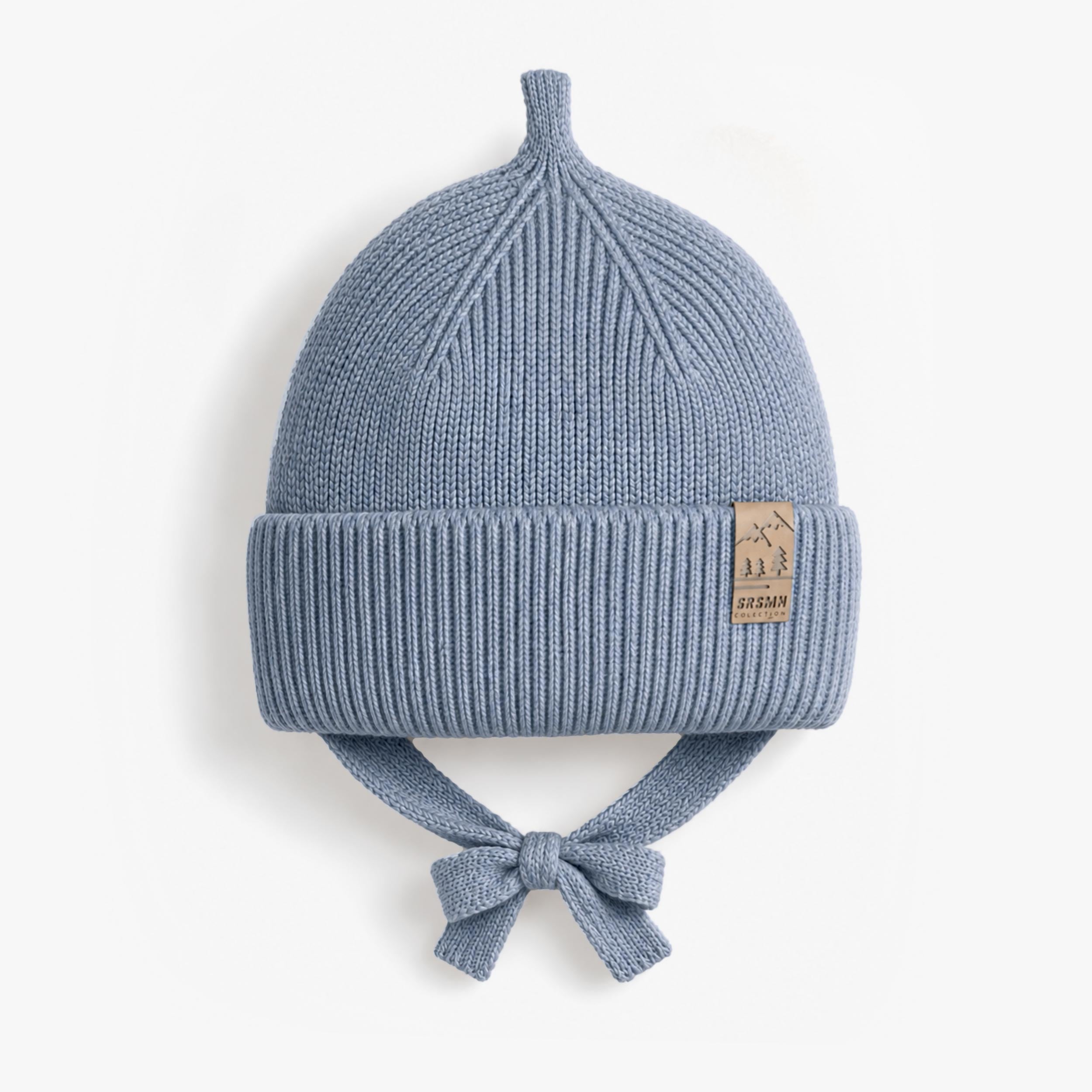 Tuque bleue en tricot avec attaches, bébé - Souris Mini