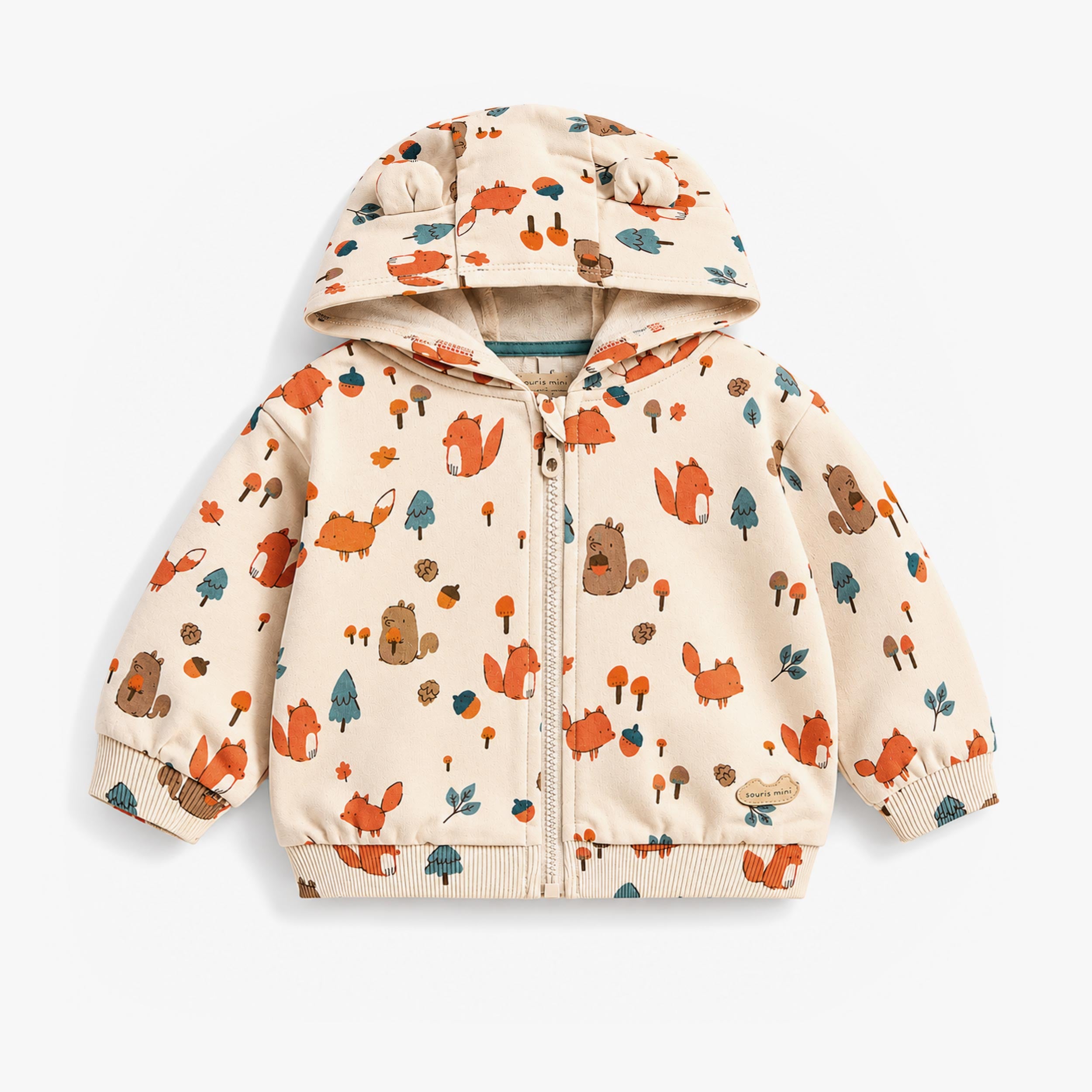 Veste à capuche imprimée en molleton de coton extensible, naissance - Souris Mini