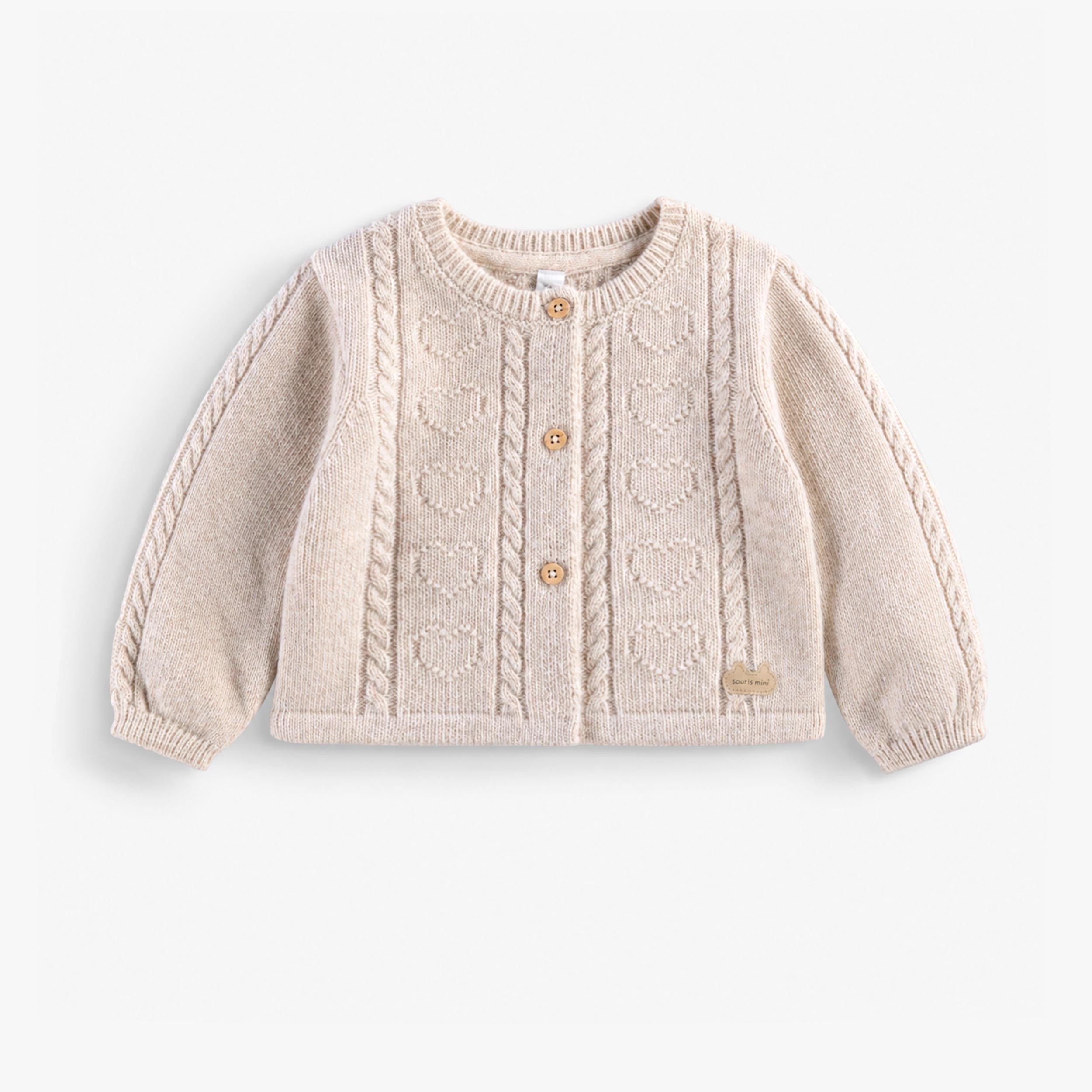 Veste crème en tricot, naissance - Souris Mini