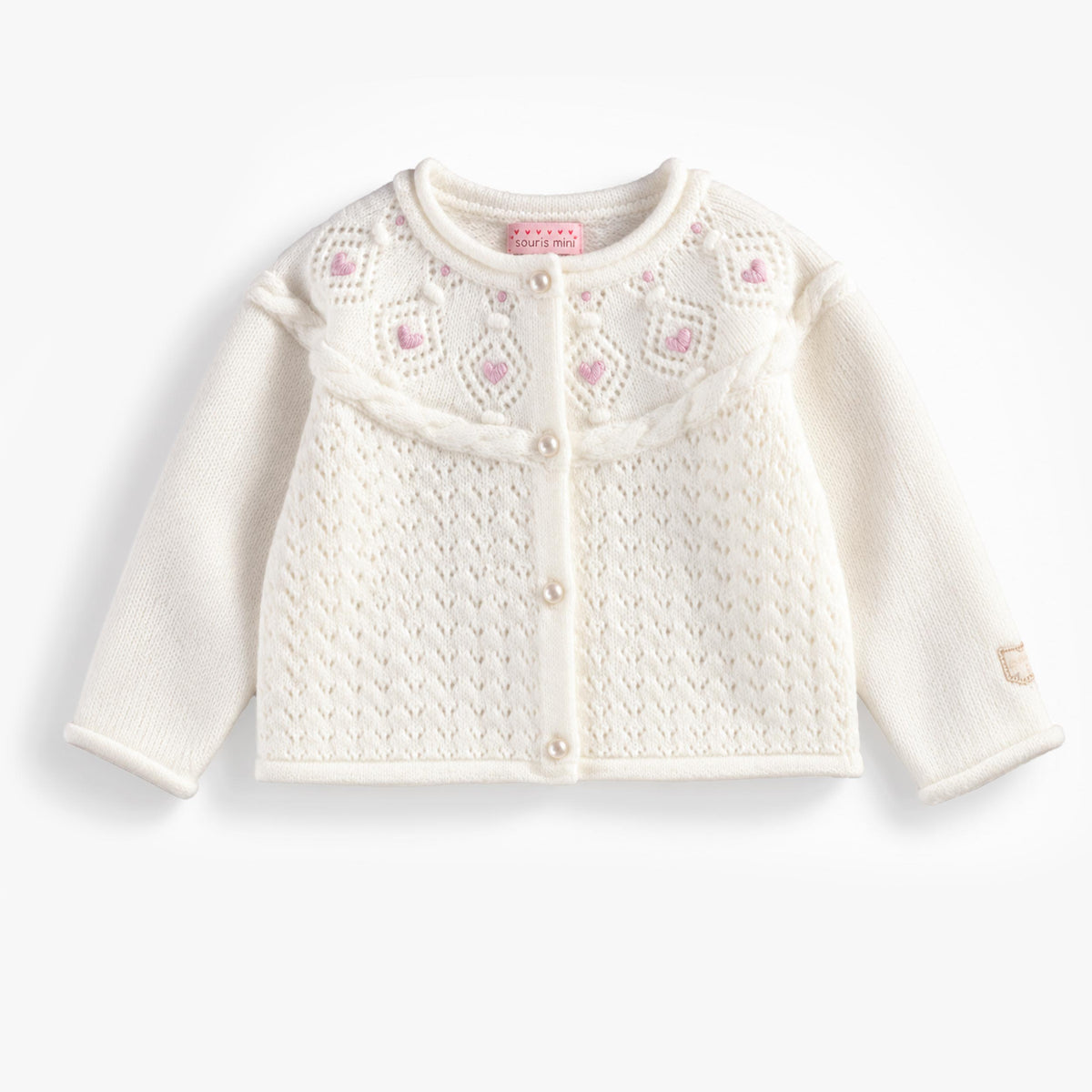 Veste de maille crème à motifs, bébé fille - Souris Mini