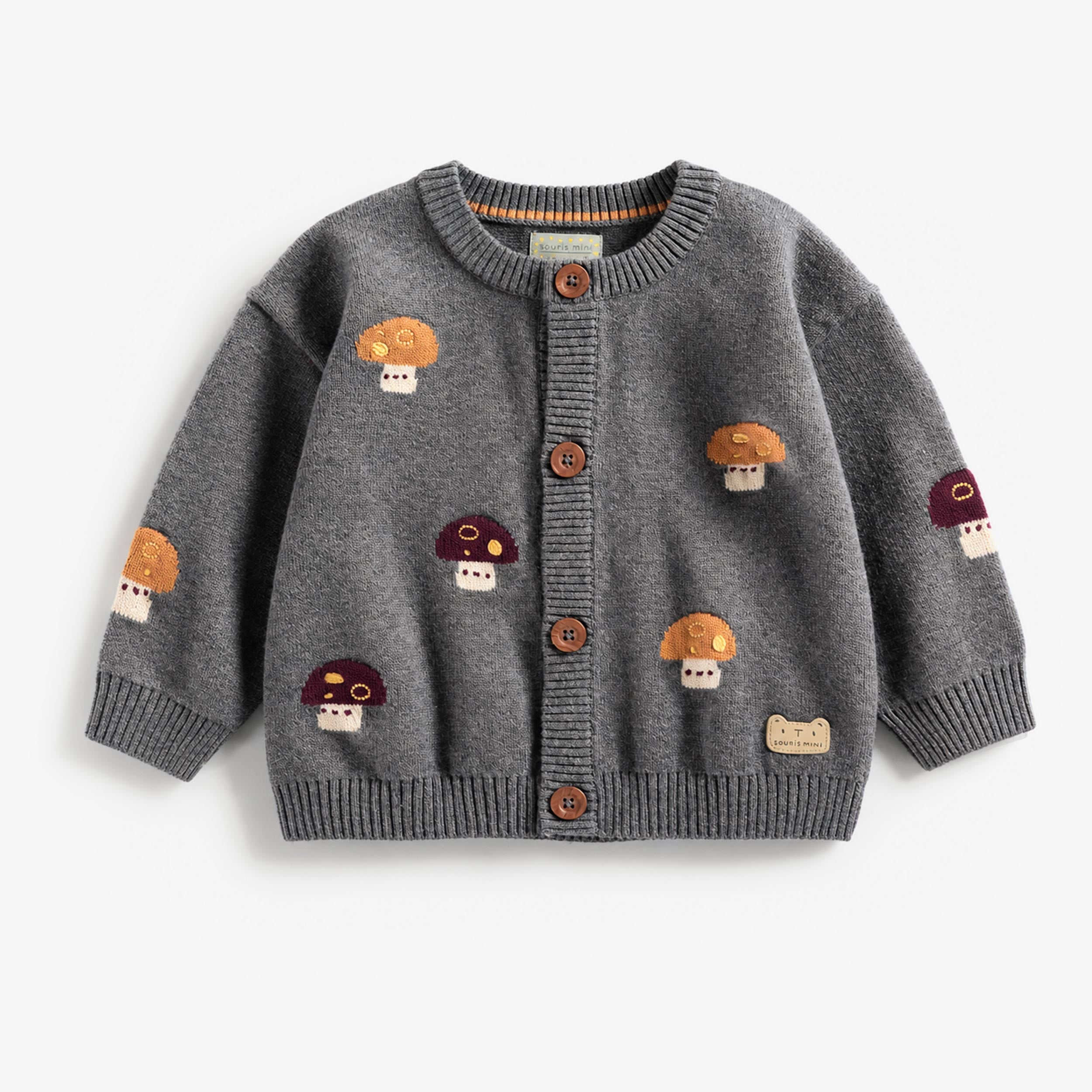 Veste grise en tricot à motifs de champignons, bébé - Souris Mini