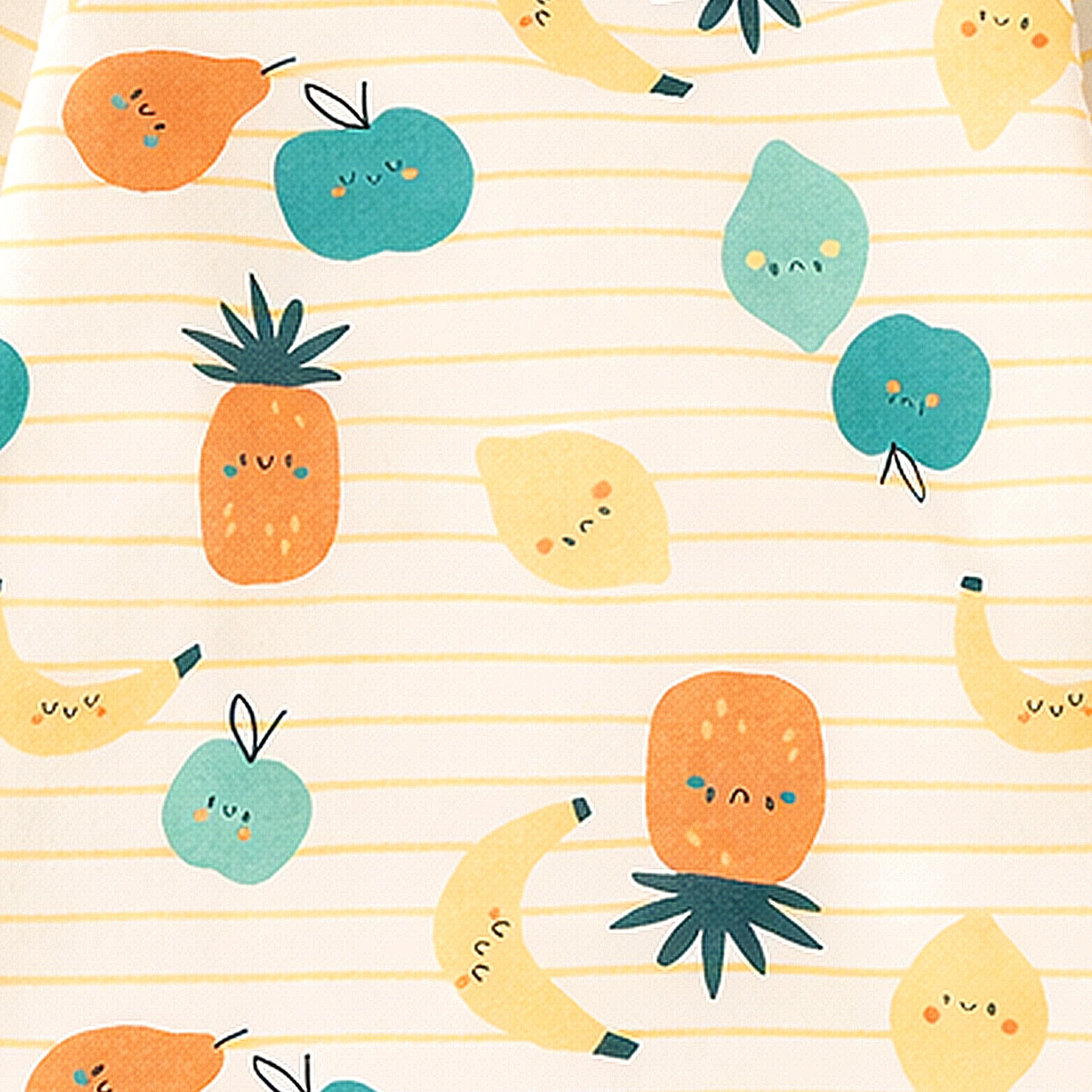 Zoom détails du pyjama deux pièces crème à rayures et motifs de fruits, bébé - Souris Mini