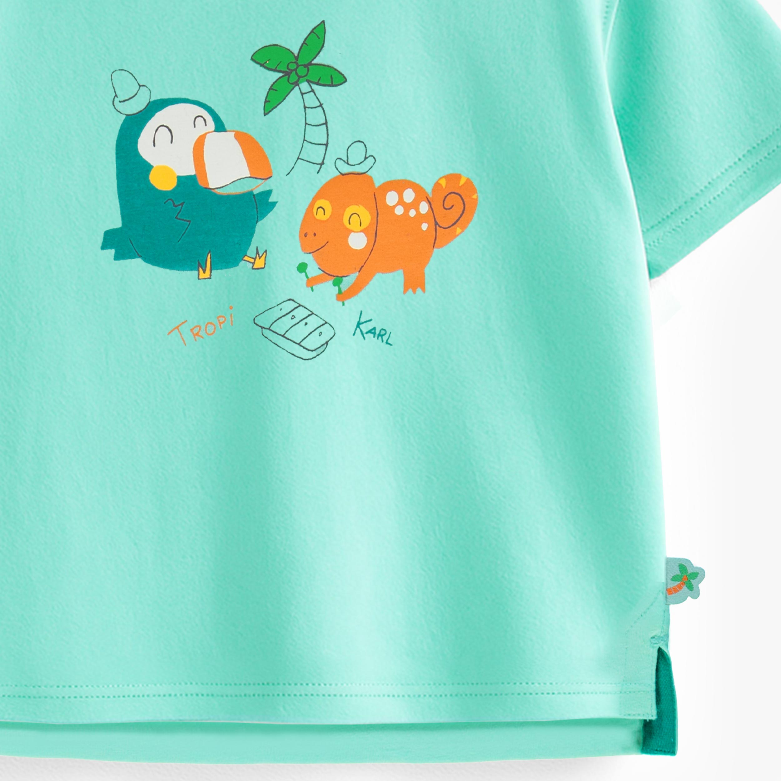 Zoom détails du t-shirt turquoise avec illustration, bébé - Souris Mini