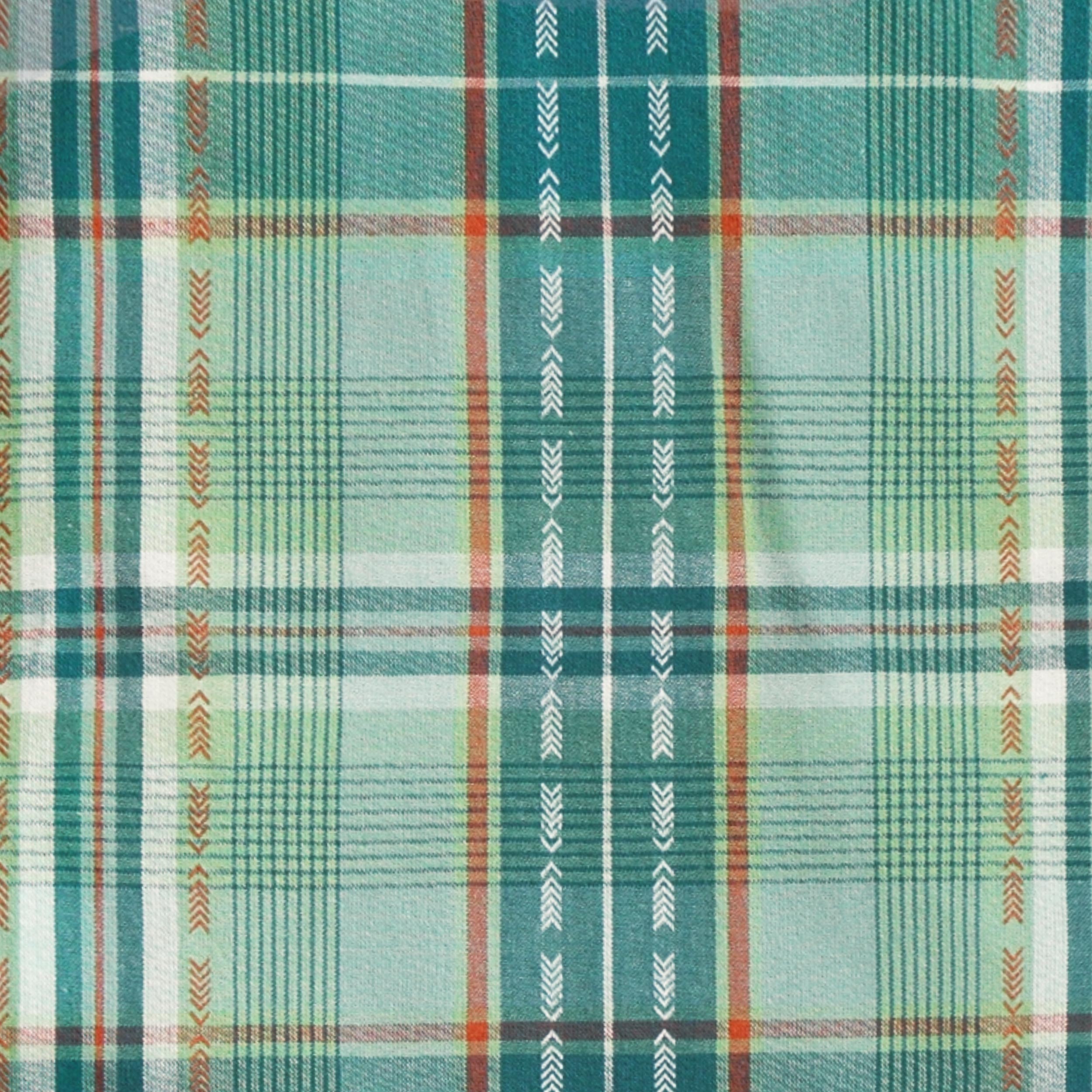 Zoom détails tissu avant de la chemise turquoise à carreaux, bébé