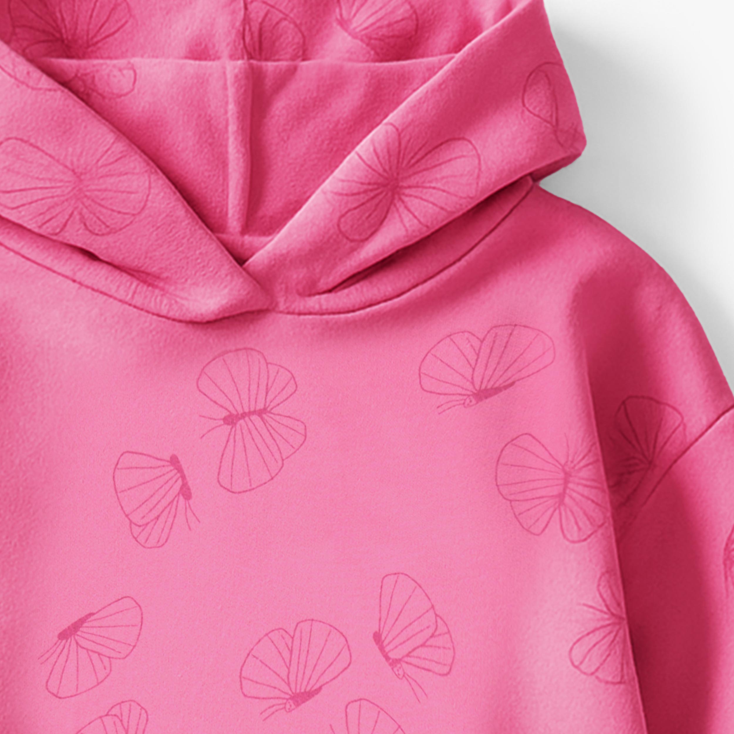 Zoom détails du chandail à capuchon rose foncé à motifs de coquillages, enfant - Souris Mini