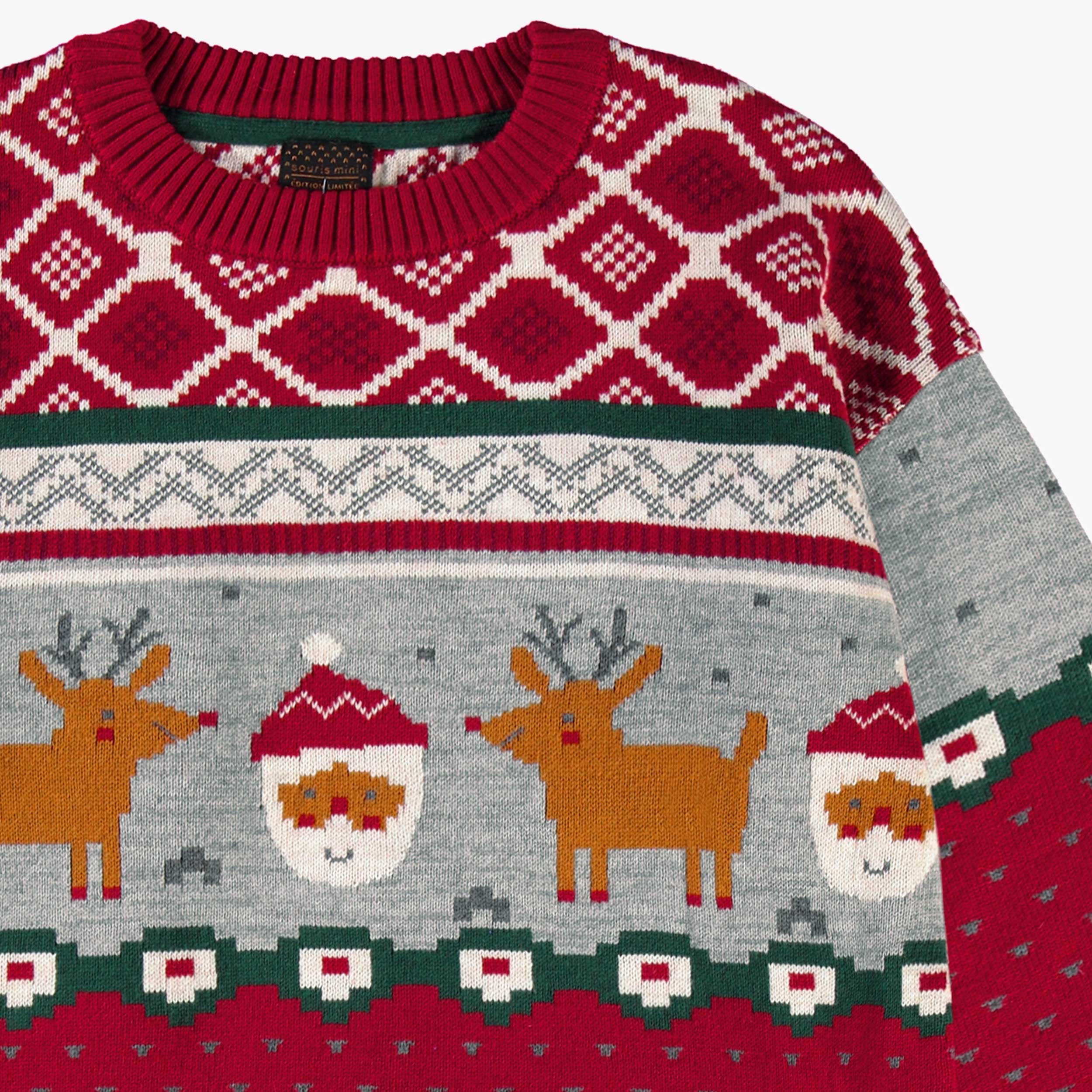 Zoom du chandail rouge en tricot à motifs festifs, adulte