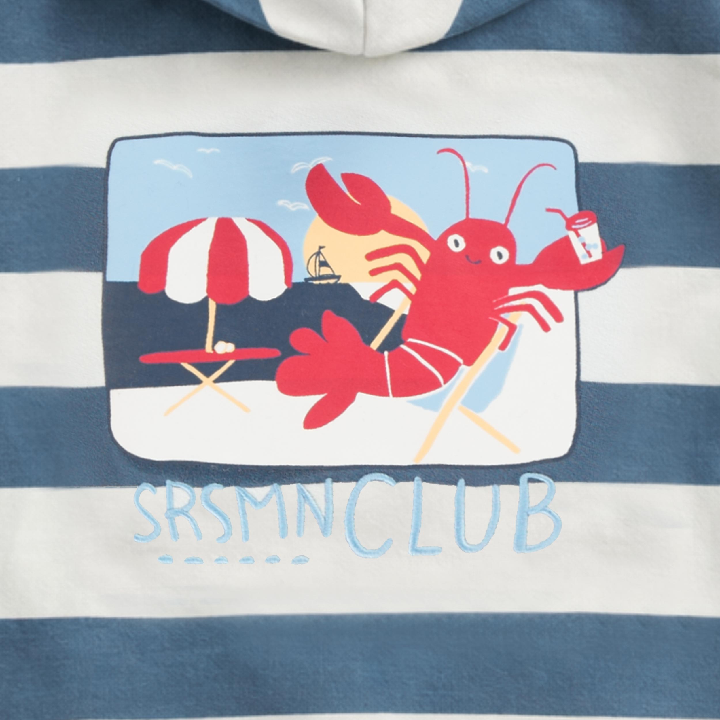 Zoom détails du chandail à capuchon beige à rayures rouges, enfant 