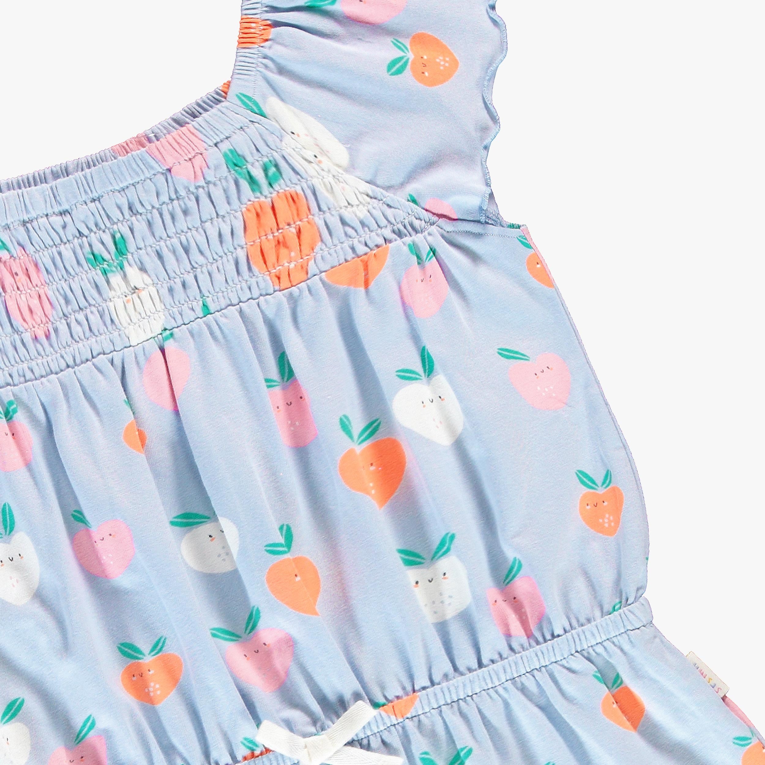 Zoom détails de la combishort bleu à motifs de fruits, enfant 