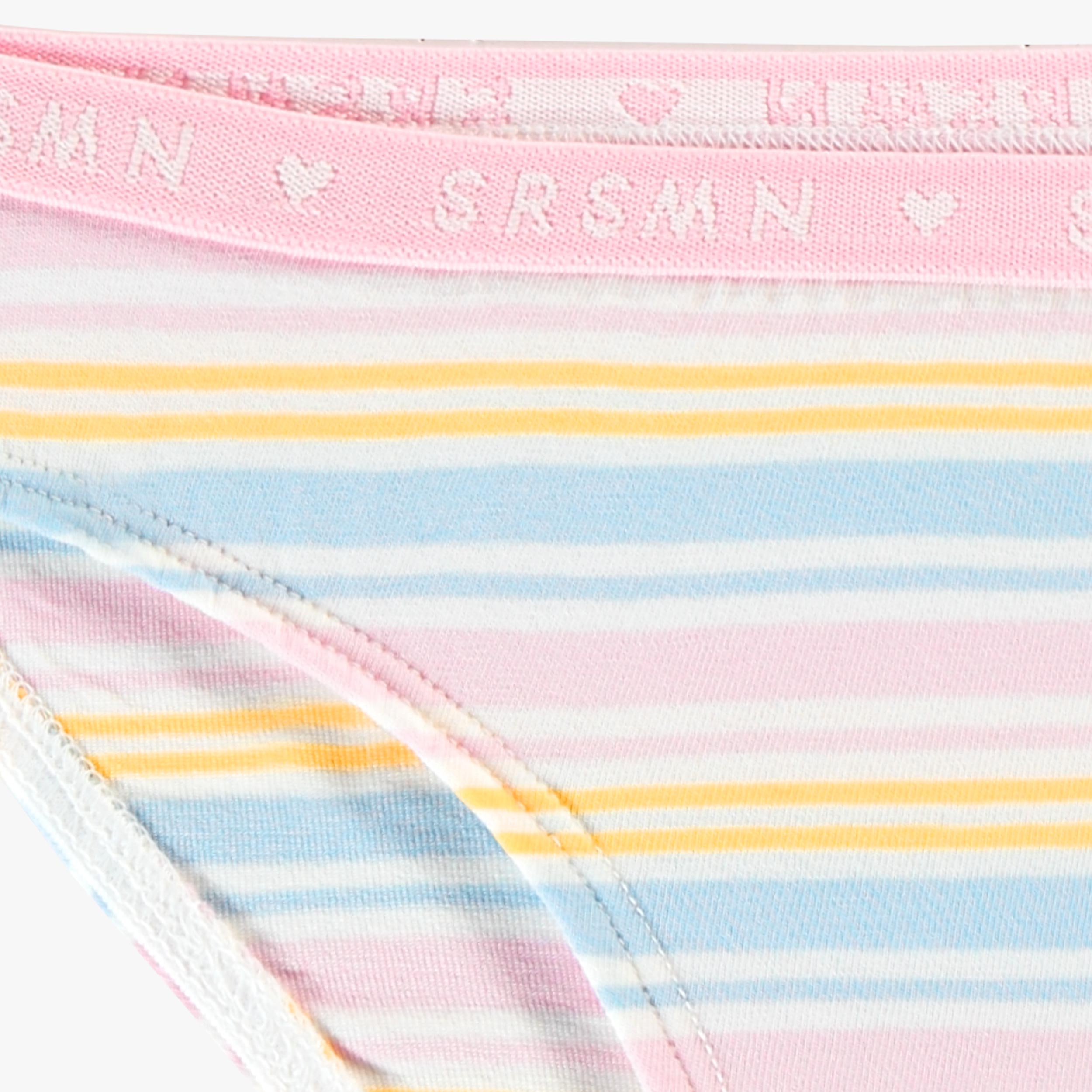 Zoom détails de la culotte bikini à rayures pastel, enfant