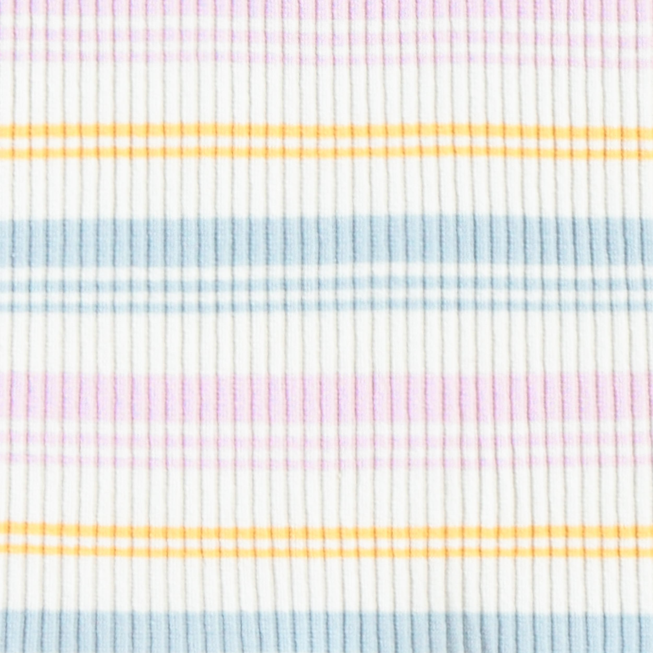 Zoom détails tissu du pyjama deux pièces crème à rayures pastel, enfant 