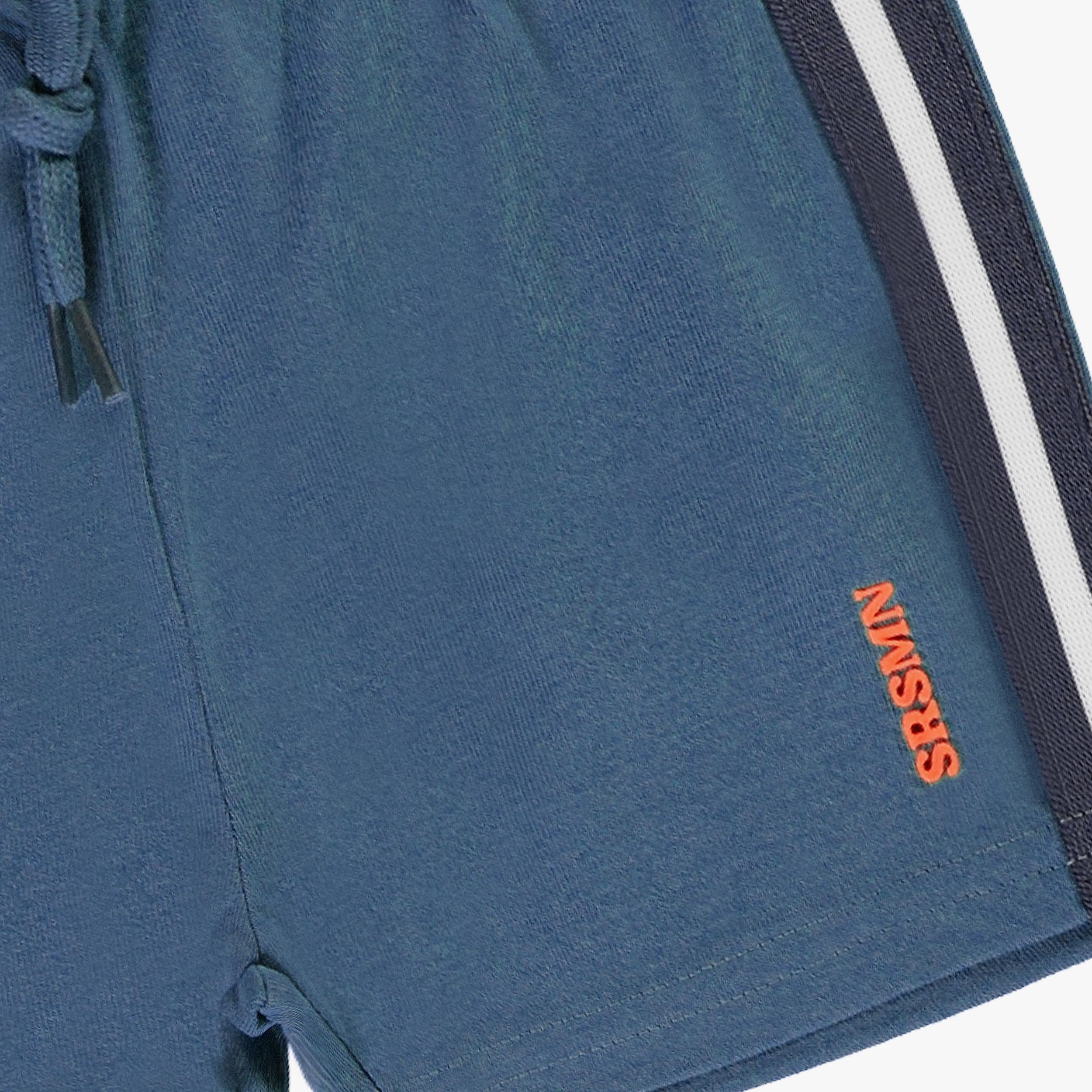 Zoom détails du short bleu marine en jersey, bébé