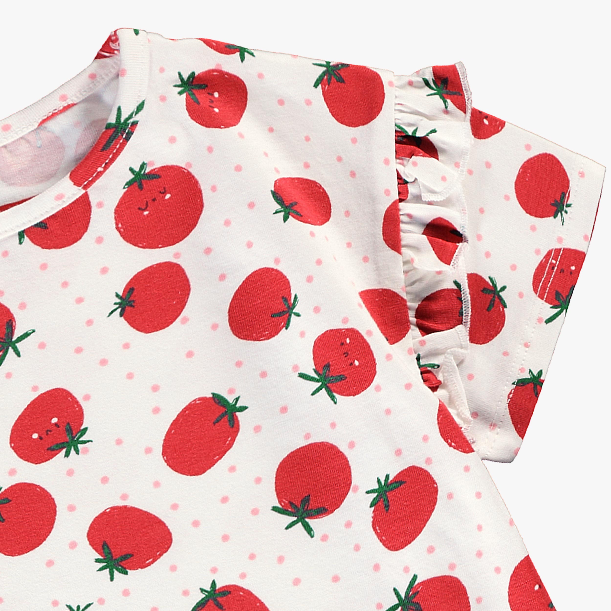 Zoom détails du T-shirt blanc à motifs de tomates, bébé 