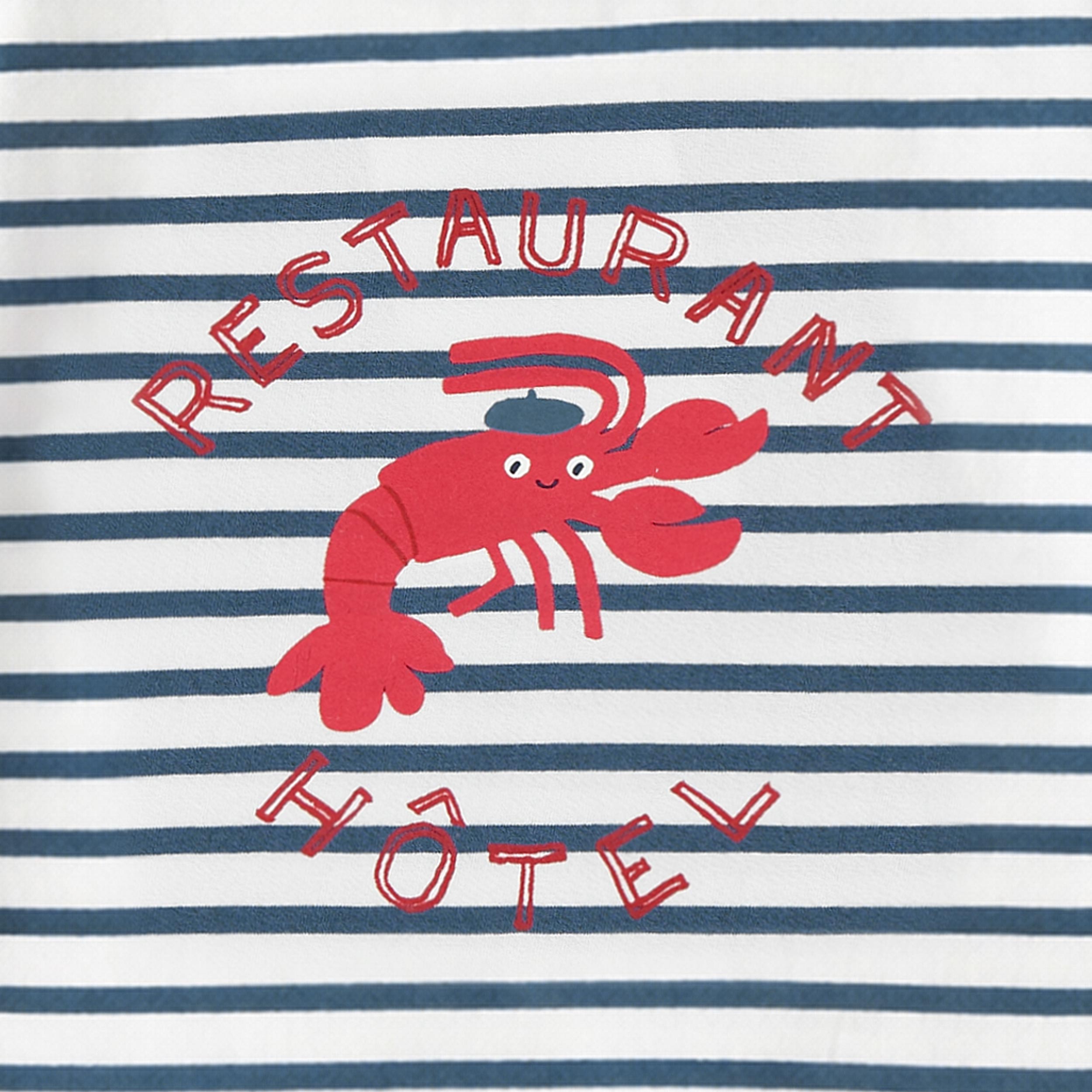 Zoom détails du t-shirt crème à rayures avec illustration, enfant