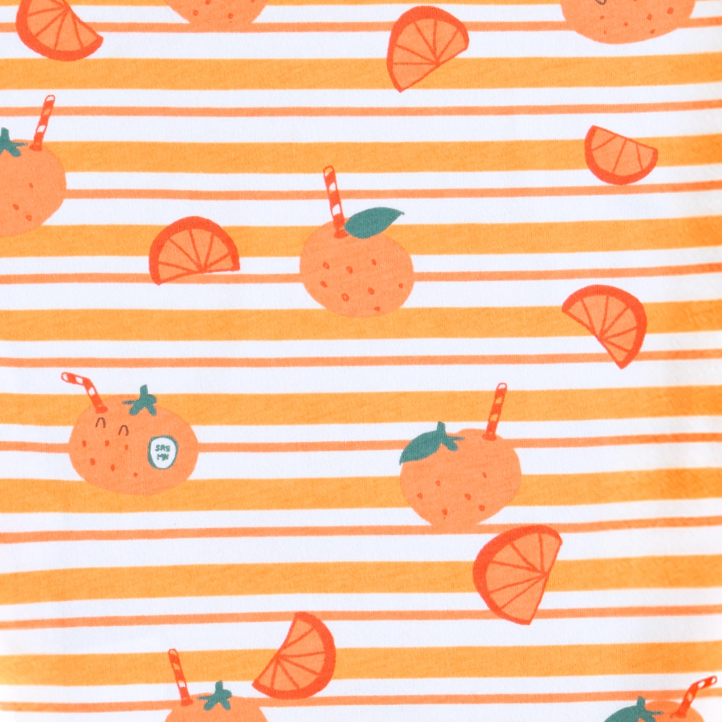 Zoom détails du t-shirt crème à rayures et motifs d’oranges, enfant 