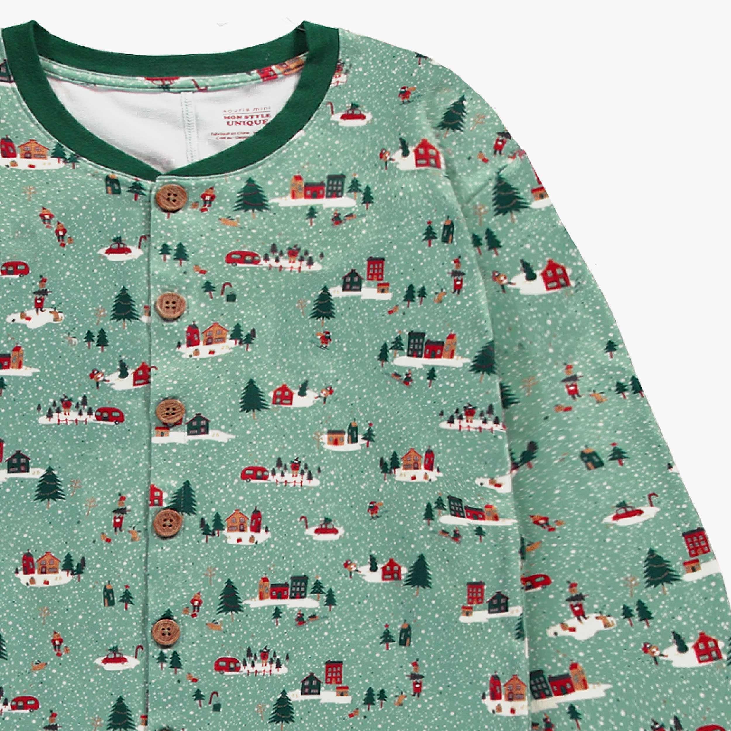 Zoom motifs Pyjama une pièce vert à motifs des Fêtes, adulte - Souris Mini