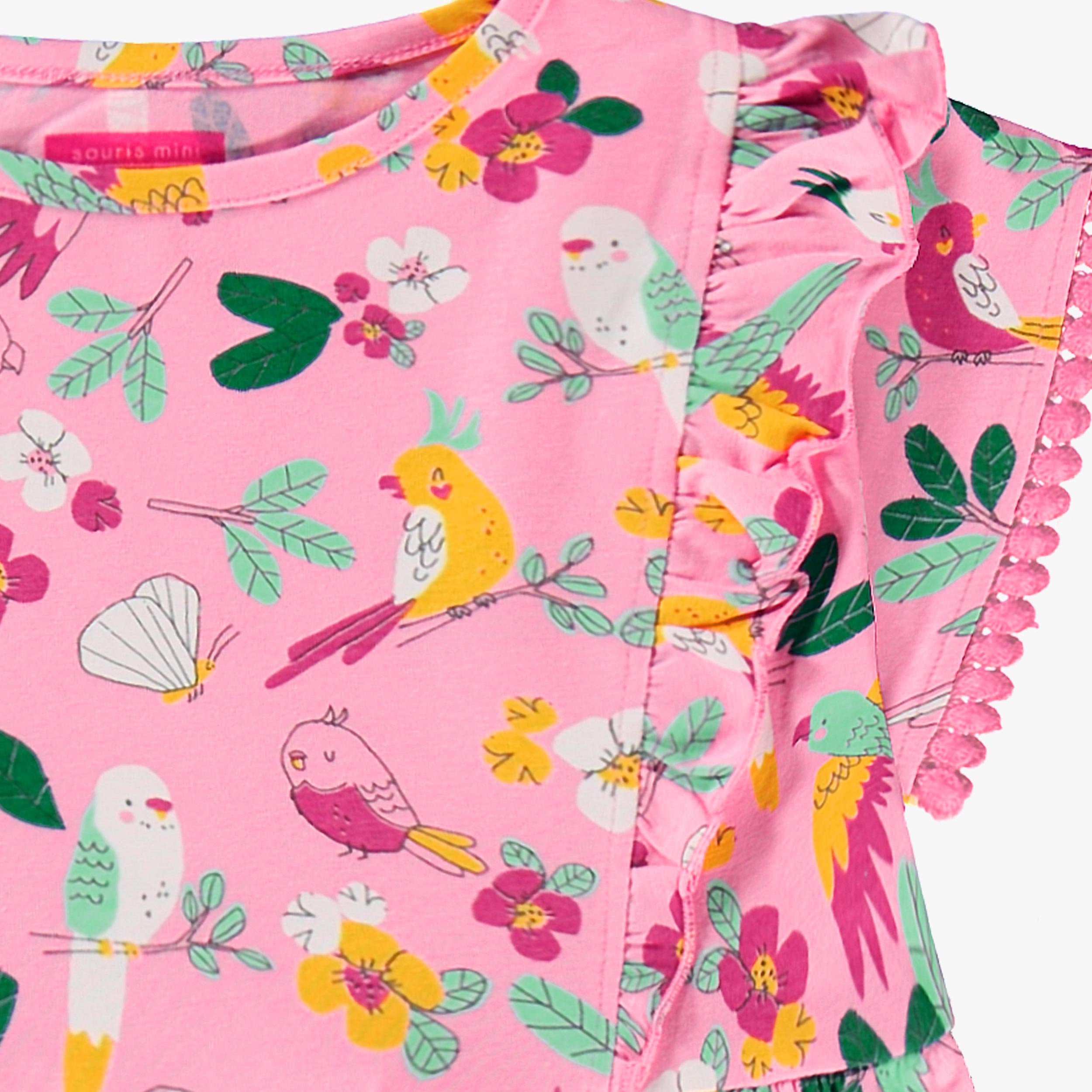 Zoom de la robe rose à motifs tropicaux, enfant 