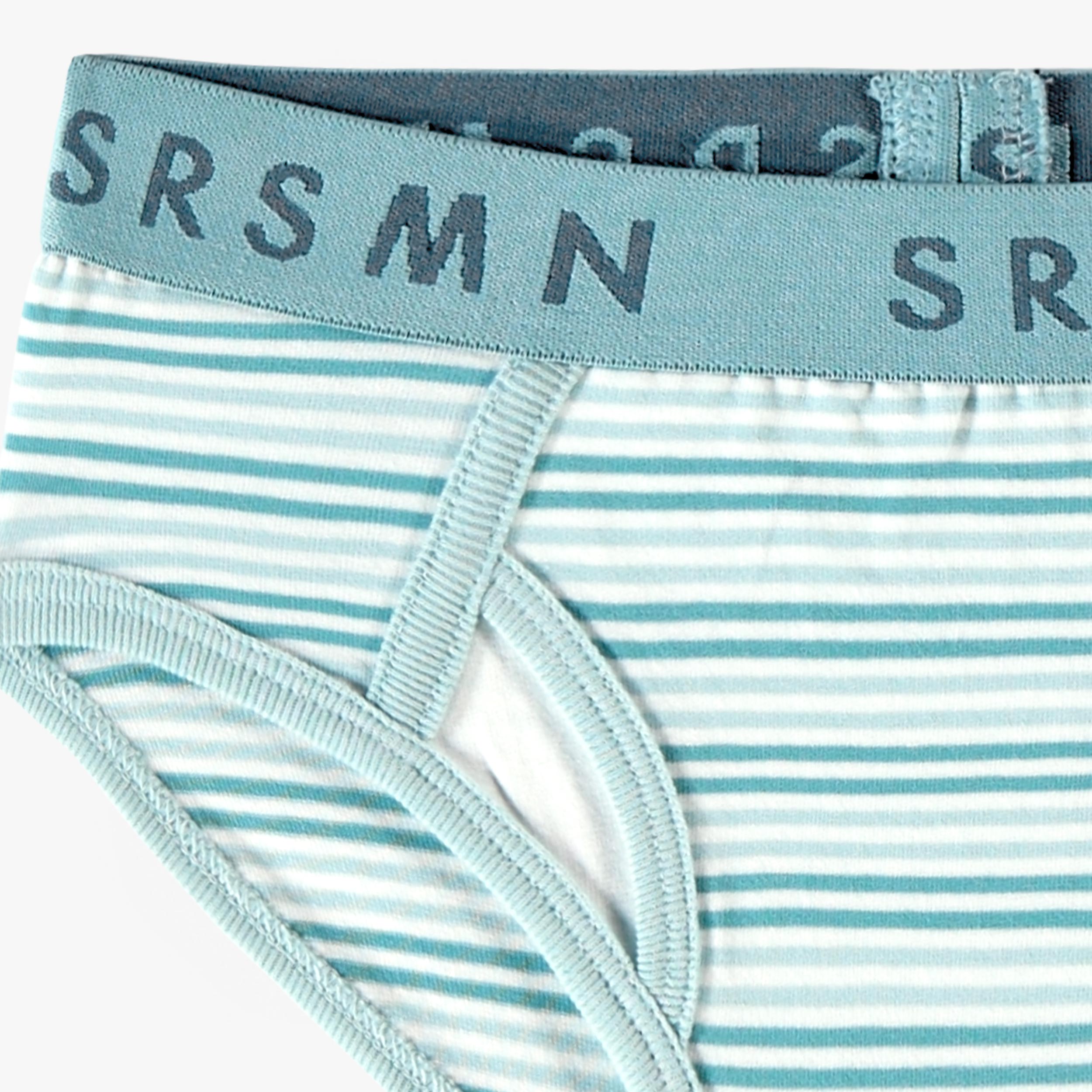 Zoom détails du caleçon rayé bleu et crème, enfant 