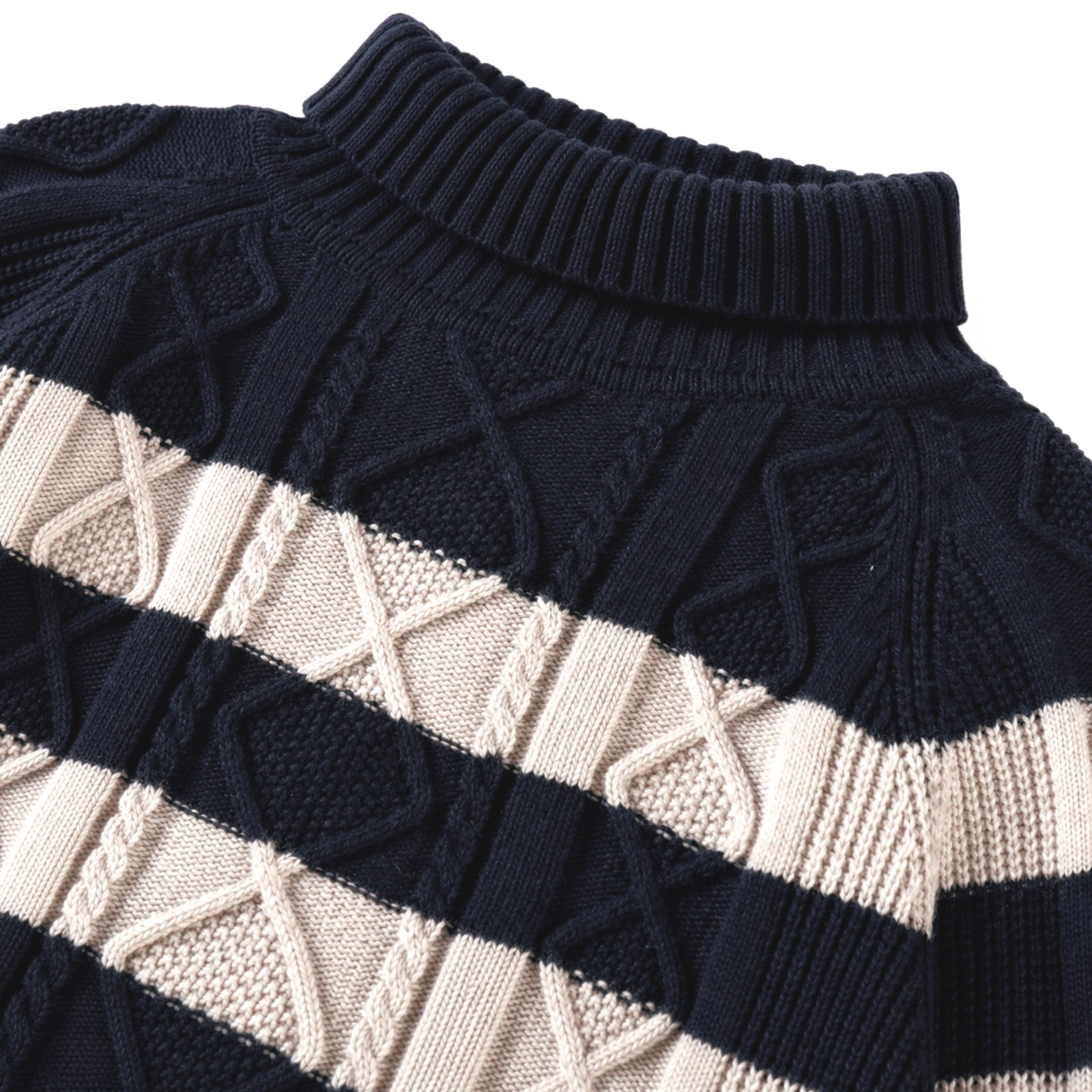 Zoom dChandail en tricot bleu foncé et crème à rayures, enfant - Souris Mini