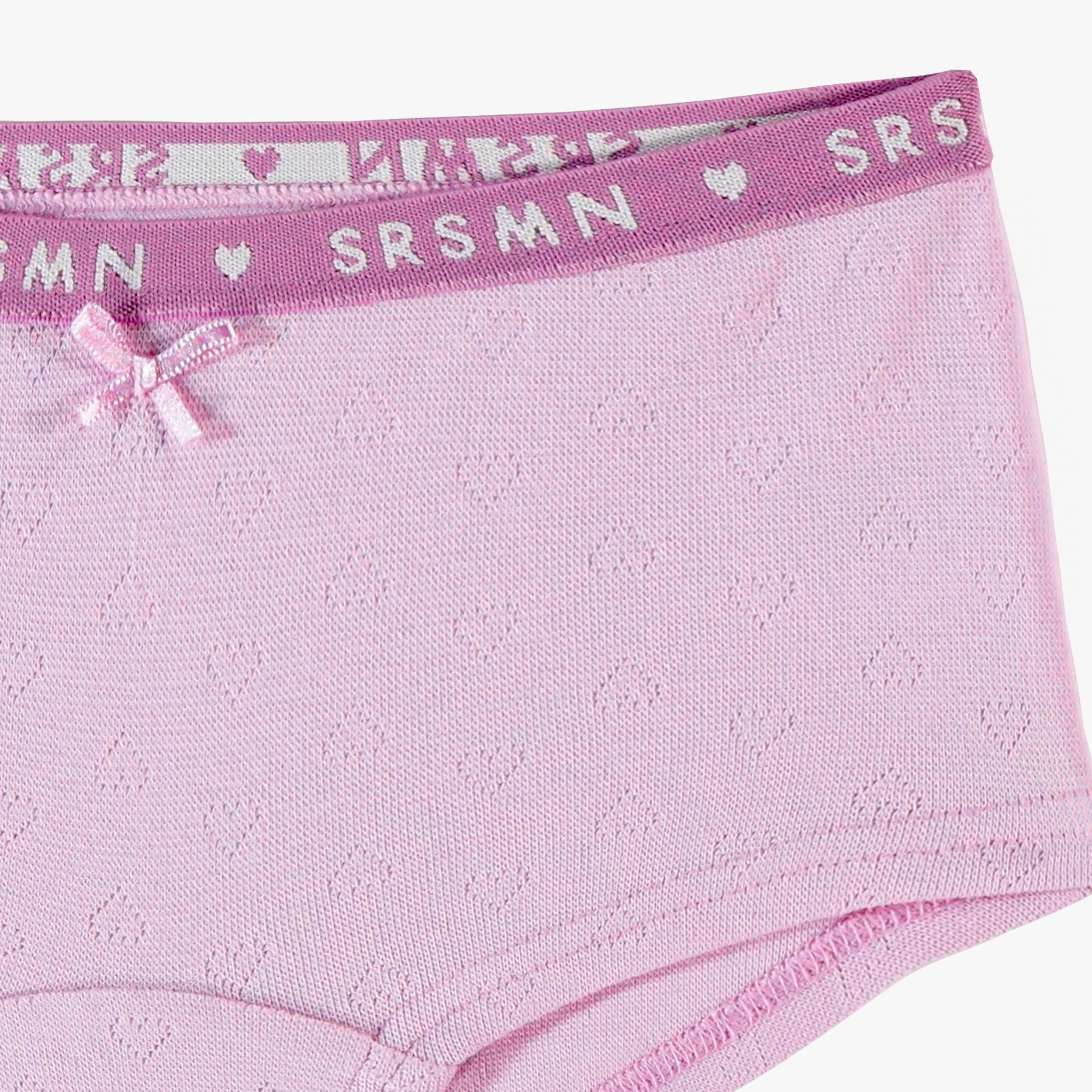 Zoom de la culotte garçonne rose pâle en pointelle, enfant