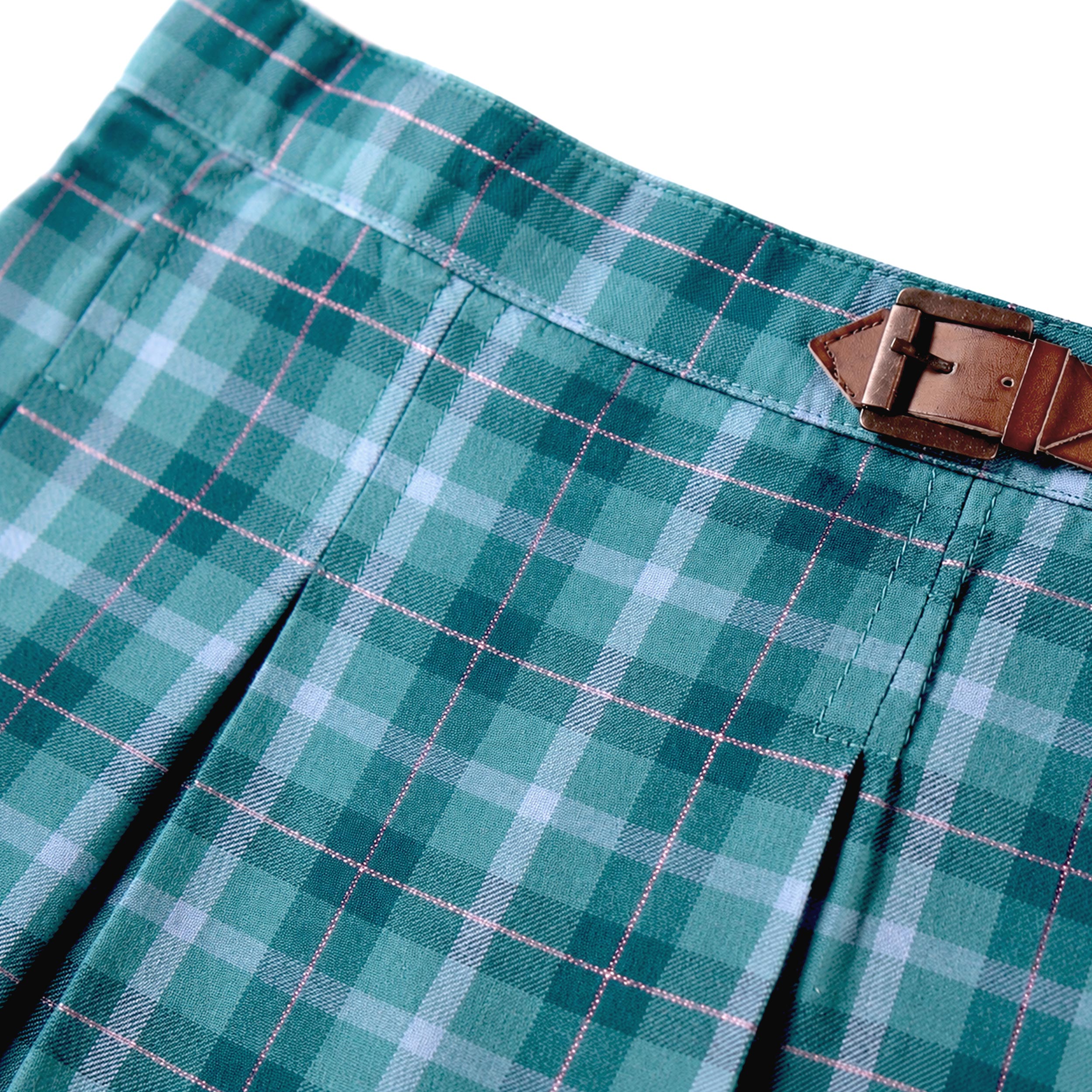 Zoom détails Jupe-short turquoise à carreaux en flanelle, enfant 