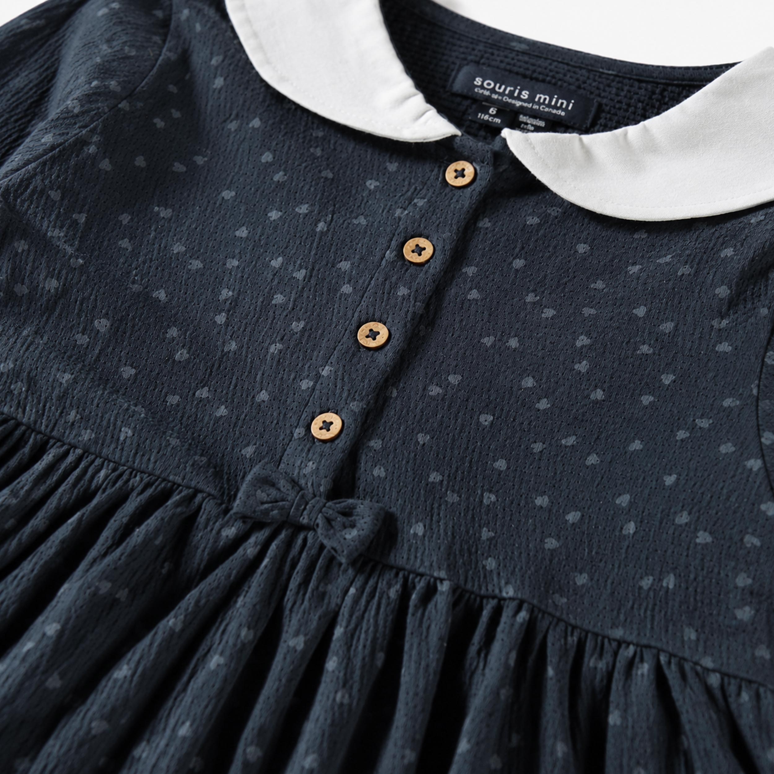 Zoom de la robe bleu foncé en velours côtelé, enfant 