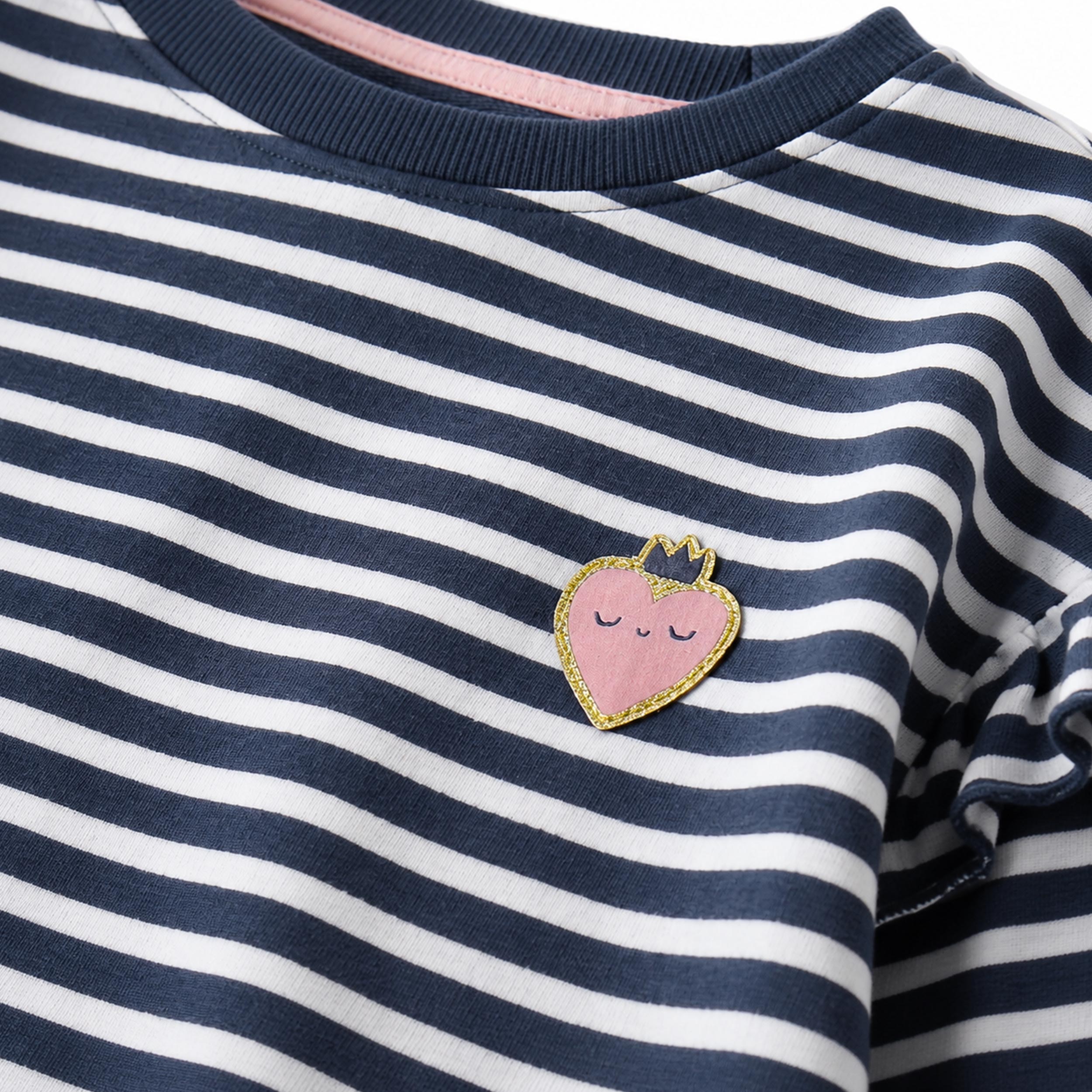 Zoom details de la Robe rayée bleu foncé et crème, enfant 
