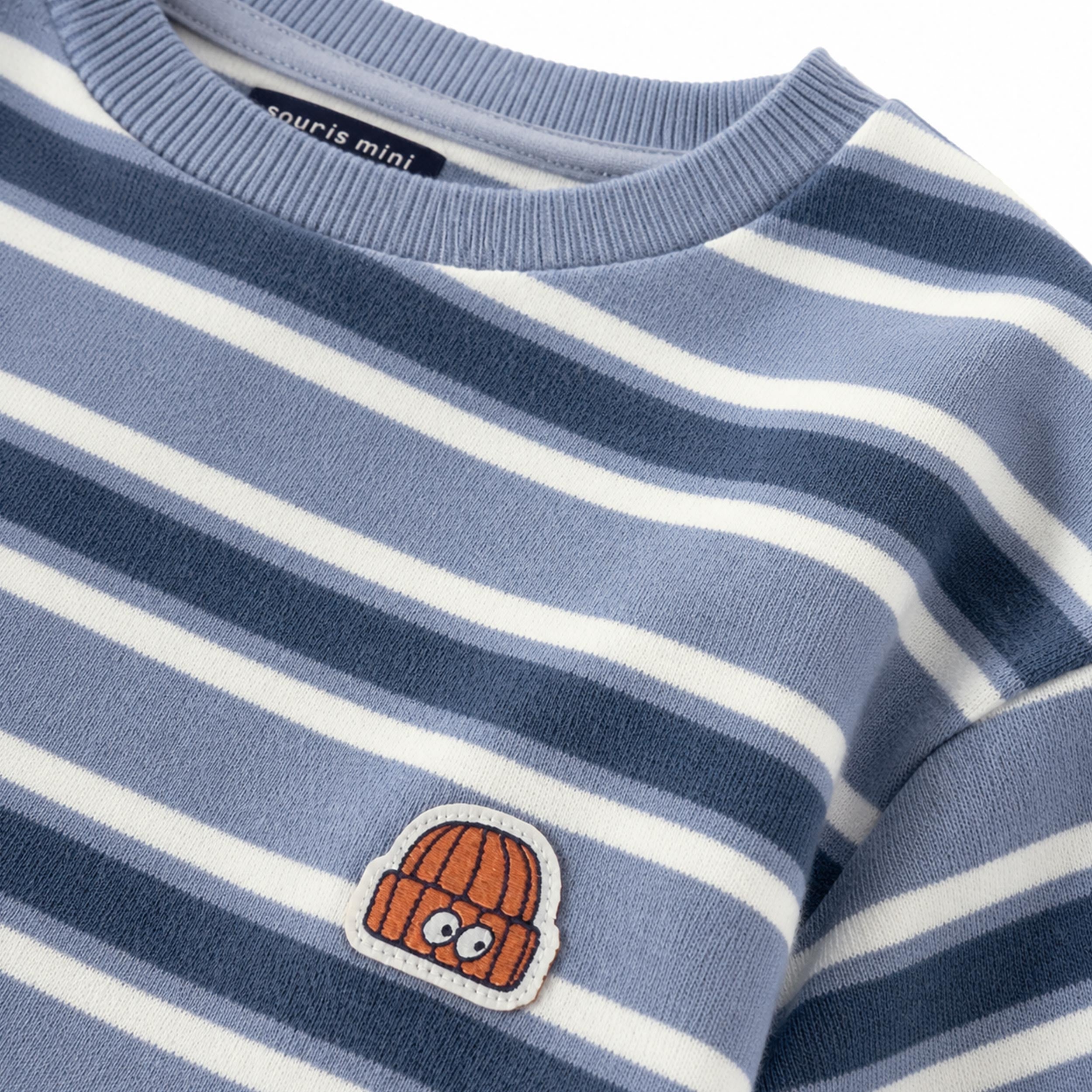 Zoom du T-shirt rayé bleu et crème, enfant 