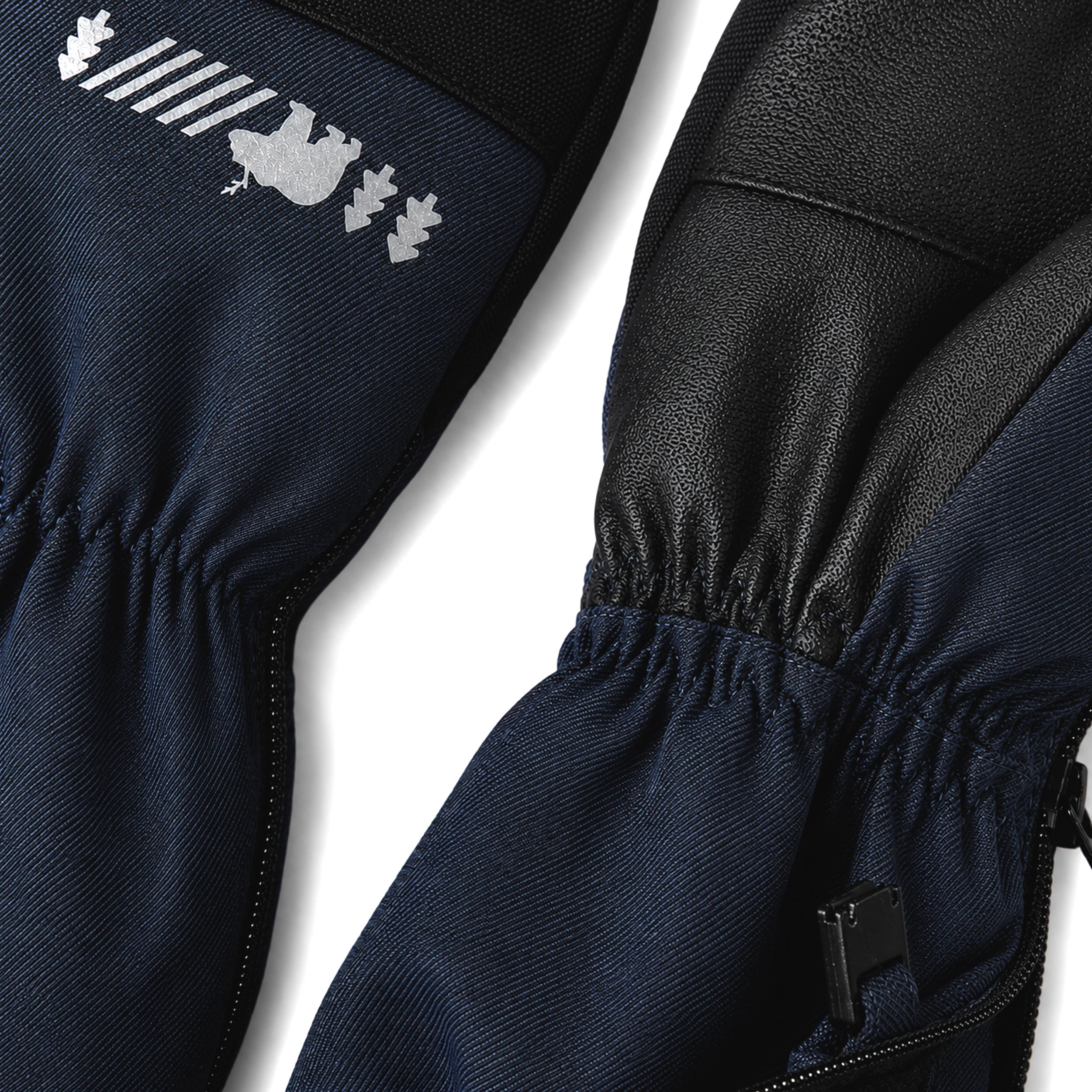 Zoom détails des mitaines de nylon bleu foncé, enfant