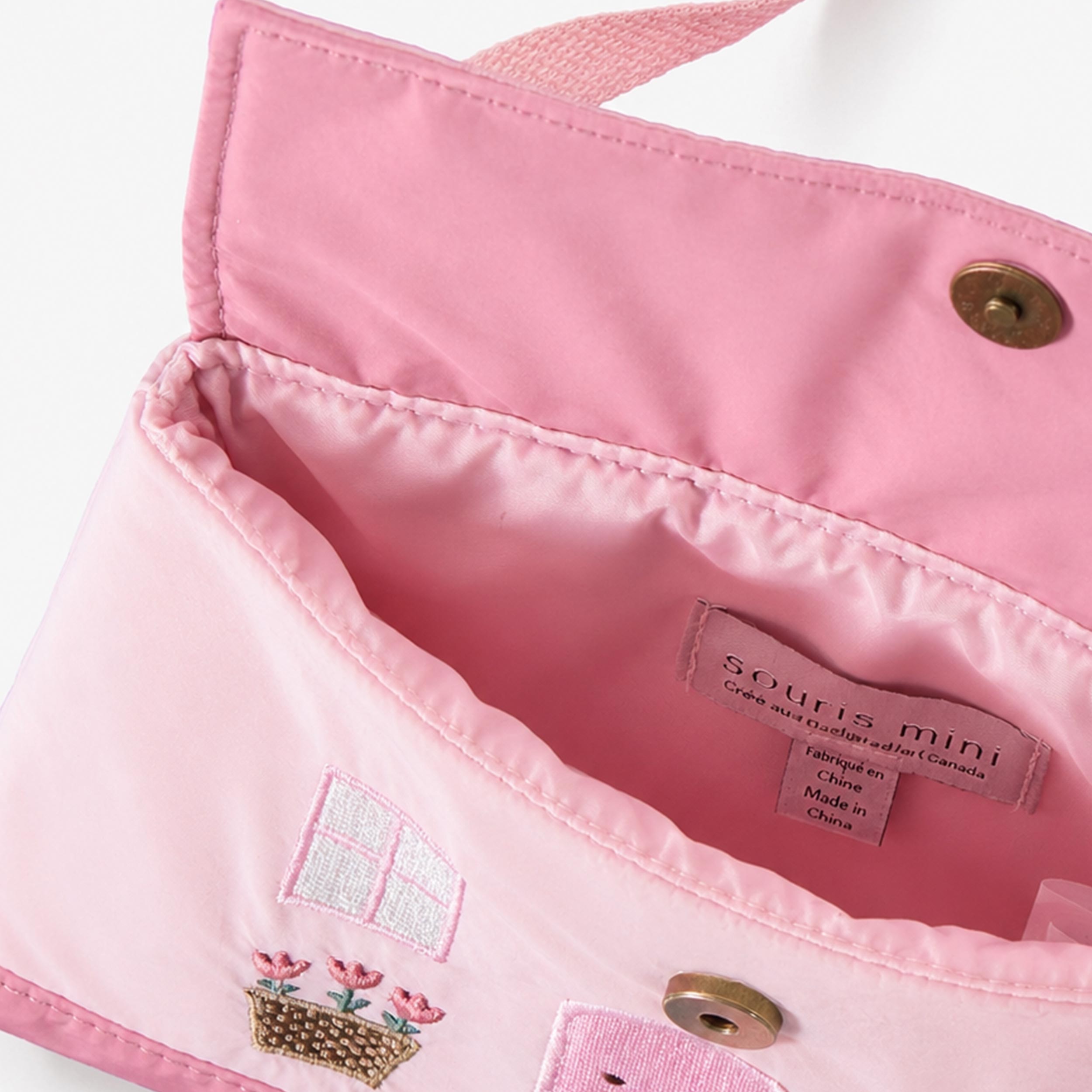 Zoom ouverture du sac porte-feuille rose en nylon, enfant 
