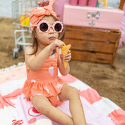 Bonnet de bain pêche à motif de cornets de crèmes glacées, bébé || Peach swimming cap with ice cream cone pattern, baby