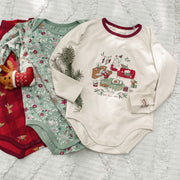 Cache-couche des fêtes crème avec illustration en coton, bébé || Cream holiday bodysuit with illustration in cotton, baby