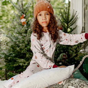 Pyjama des fêtes une-pièce gris à motif en polyester brossé, enfant || Gray one-piece holiday pajama with pattern in brushed polyester, child