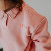 Chandail coupe bouffante avec col chemise en coton ouaté rose, bébé || Pink sweater puffy fit with shirt collar in cotton, baby