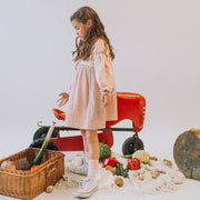 Robe rose à manches longues rose en coton français et mousseline, enfant || Pink long sleeved dress in french terry and muslin, child