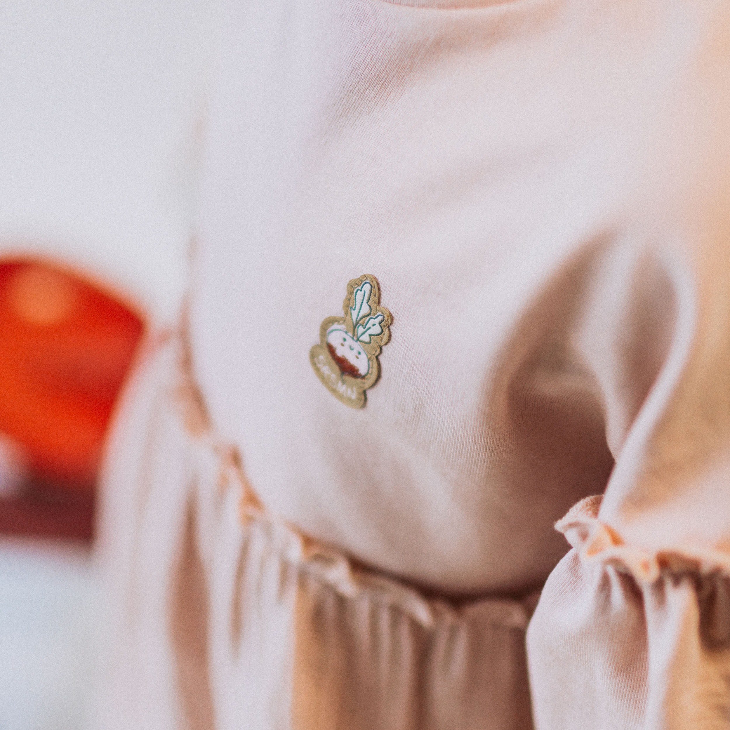Pink long sleeved dress in french terry and muslin, child