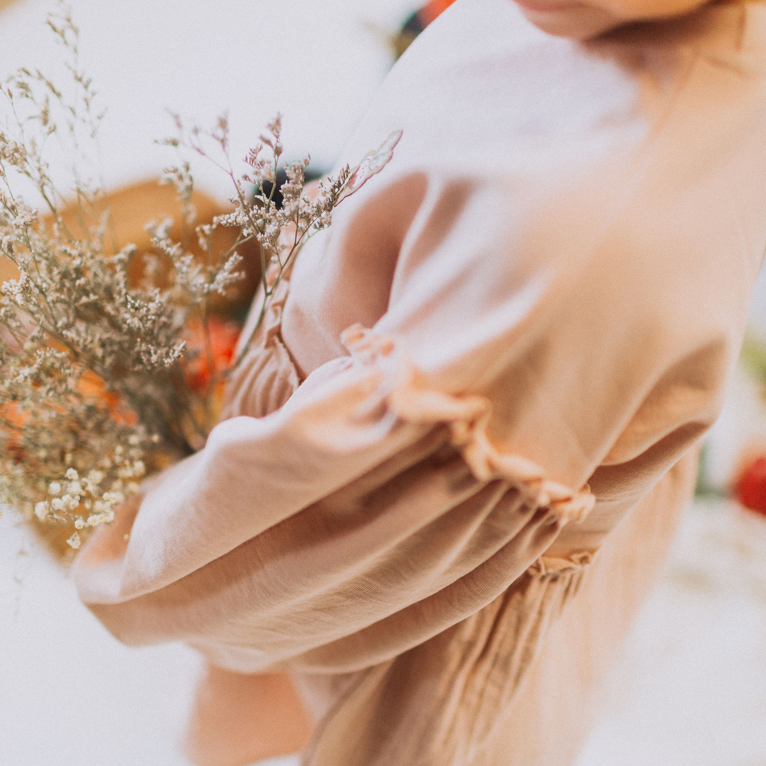 Pink long sleeved dress in french terry and muslin, child