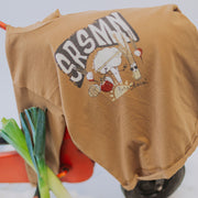 T-shirt brun caramel à manches longues et à capuchon en coton, enfant || Brown t-shirt with long sleeves and a hood in cotton, child