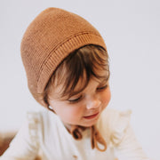Chapeau de maille brun uni imitation cachemire, naissance || Brown knitted hat cashmere imitation, newborn
