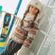 Veste de polar brun orangé à motifs et col montant, enfant || Orange-brown vest with pattern and high collar in fleece, child