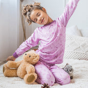 Pyjama mauve à motif d'animaux en polyester, enfant || Purple pajama with animal prints in polyester, child