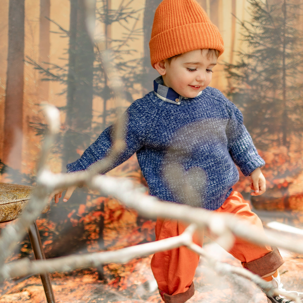 Chandail en tricot bleu chiné, bébé